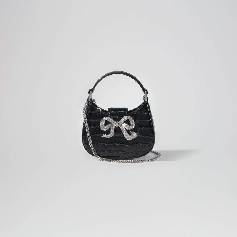 Black Croc Crescent Bow Micro Bag 4