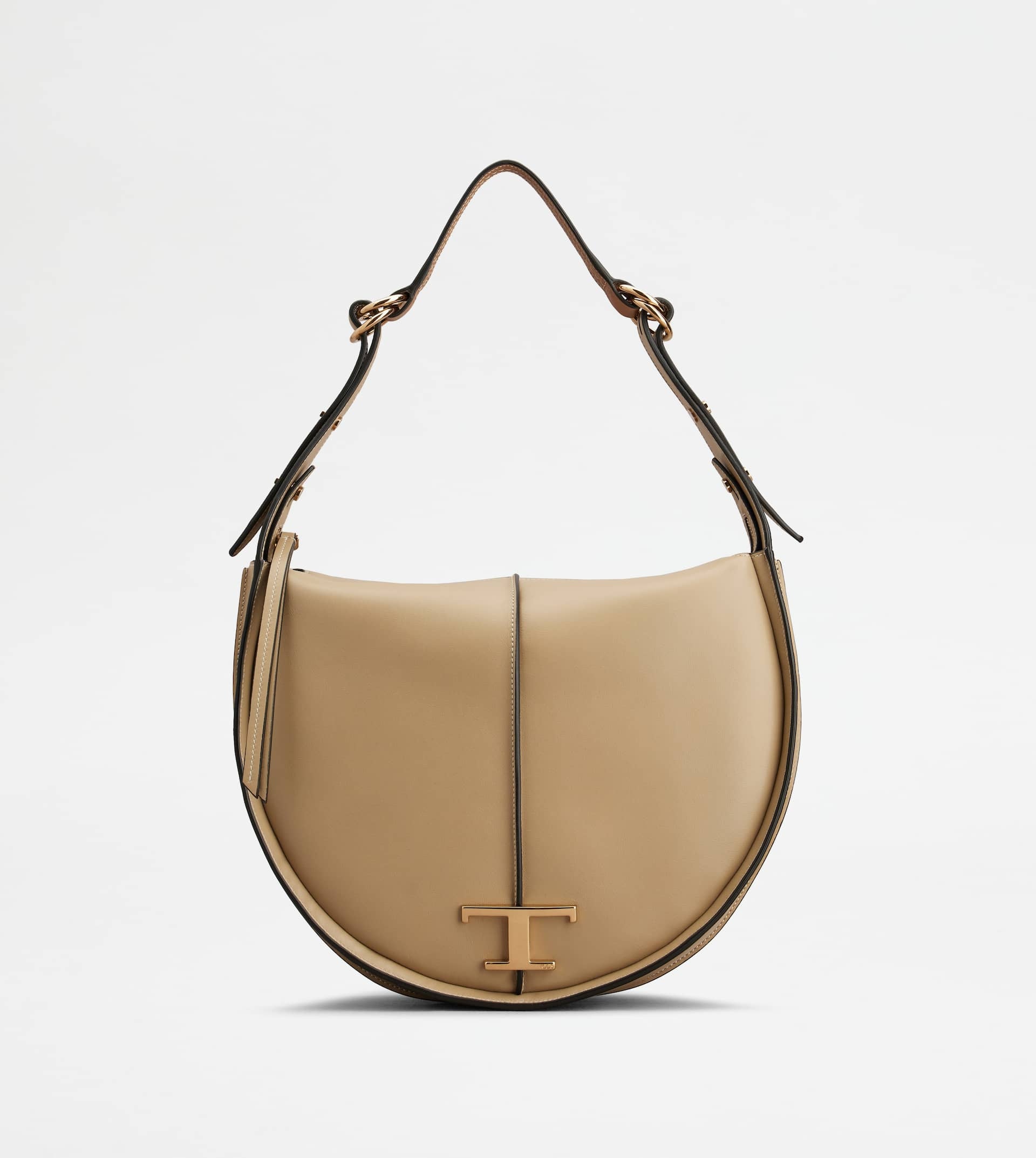 T TIMELESS HOBO BAG IN LEATHER MEDIUM - BEIGE - 1