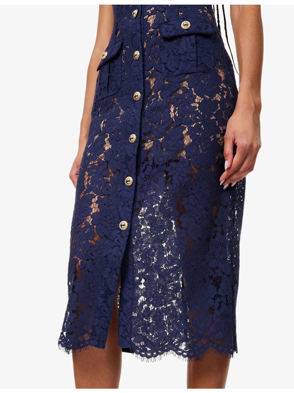 Embellished Semi-Sheer Lace Midi Dress - 6