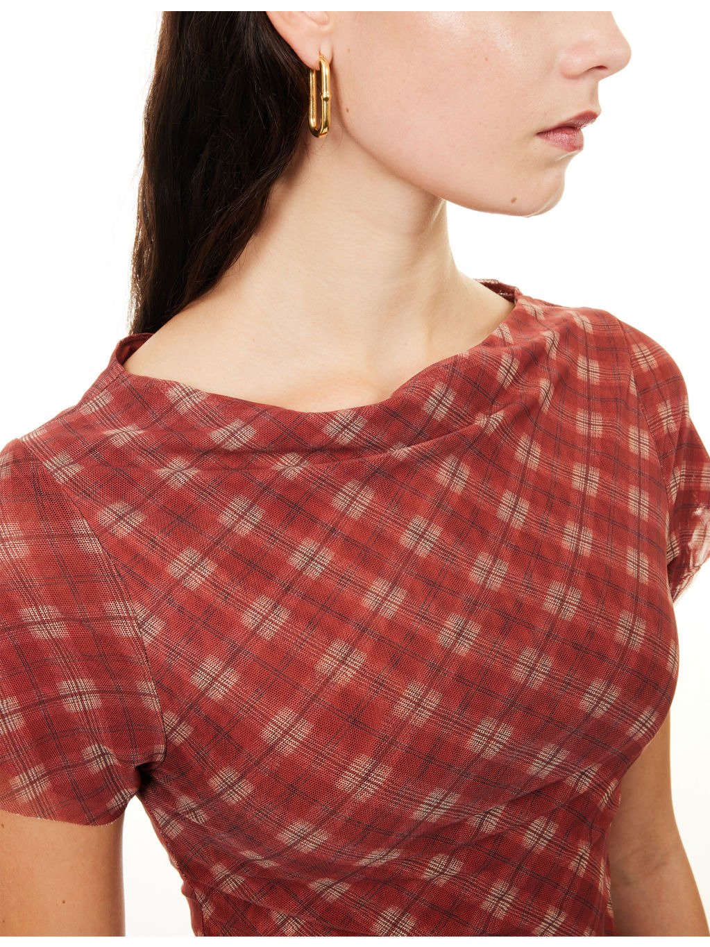 Retro Check Stretch-Woven Top - 6