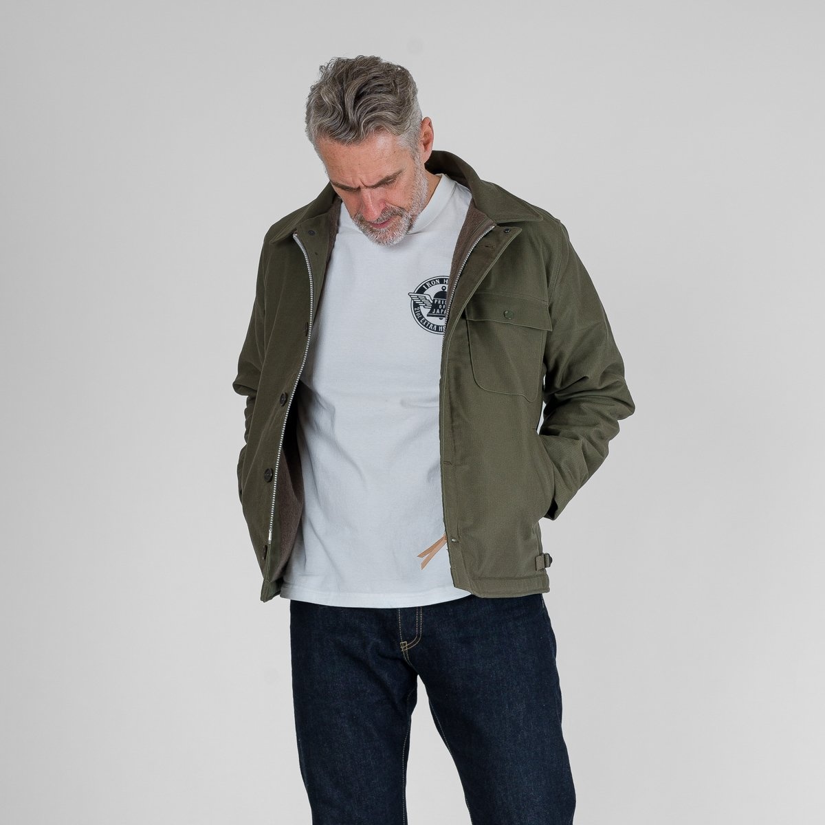 IHM-45-GRN Oiled Whipcord A2 Deck Jacket - Army Green - 3