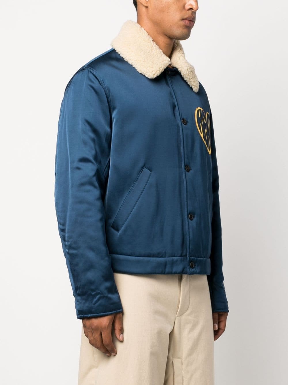 heart-embroidery shearling collar jacket - 4