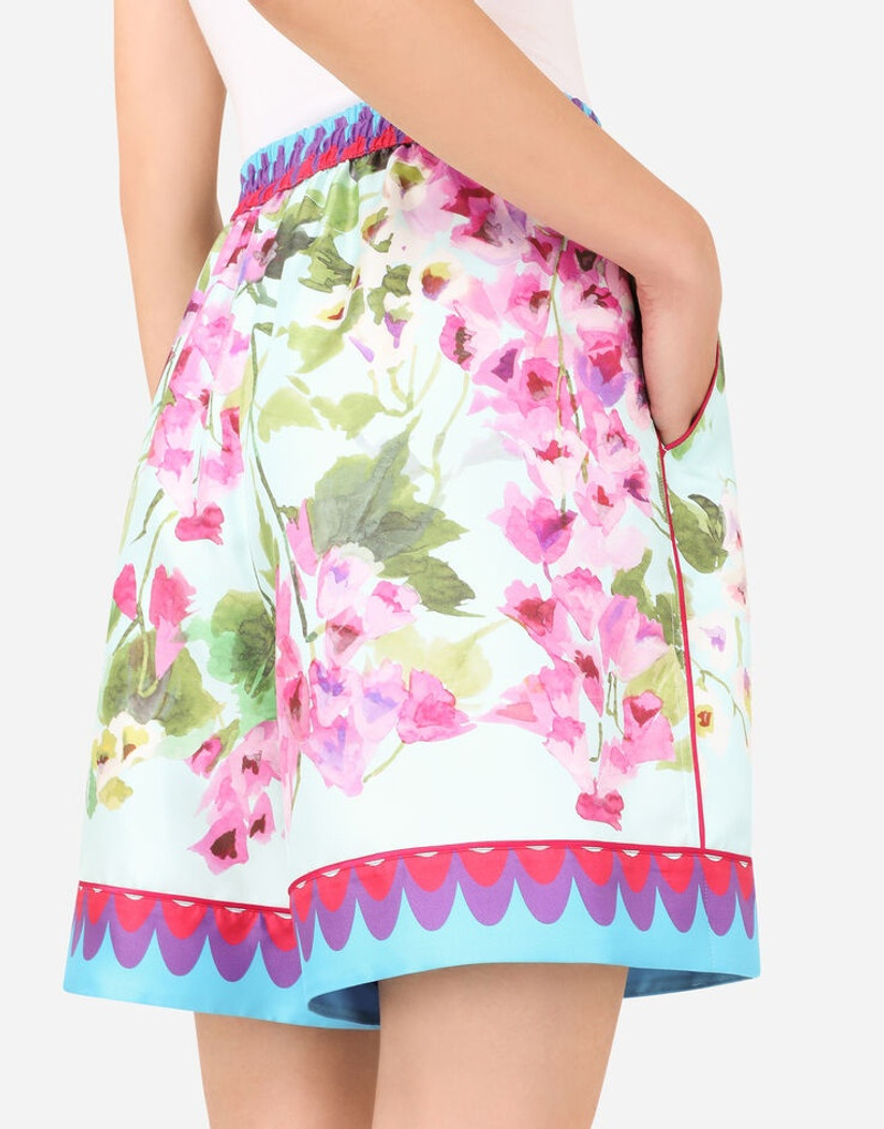 Bluebell-print twill shorts with piping 5