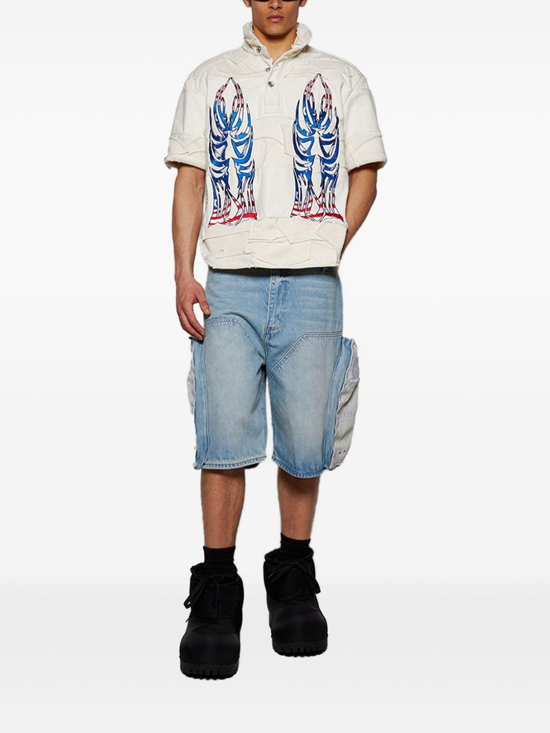 WHO DECIDES WAR patchwork denim shorts outlook