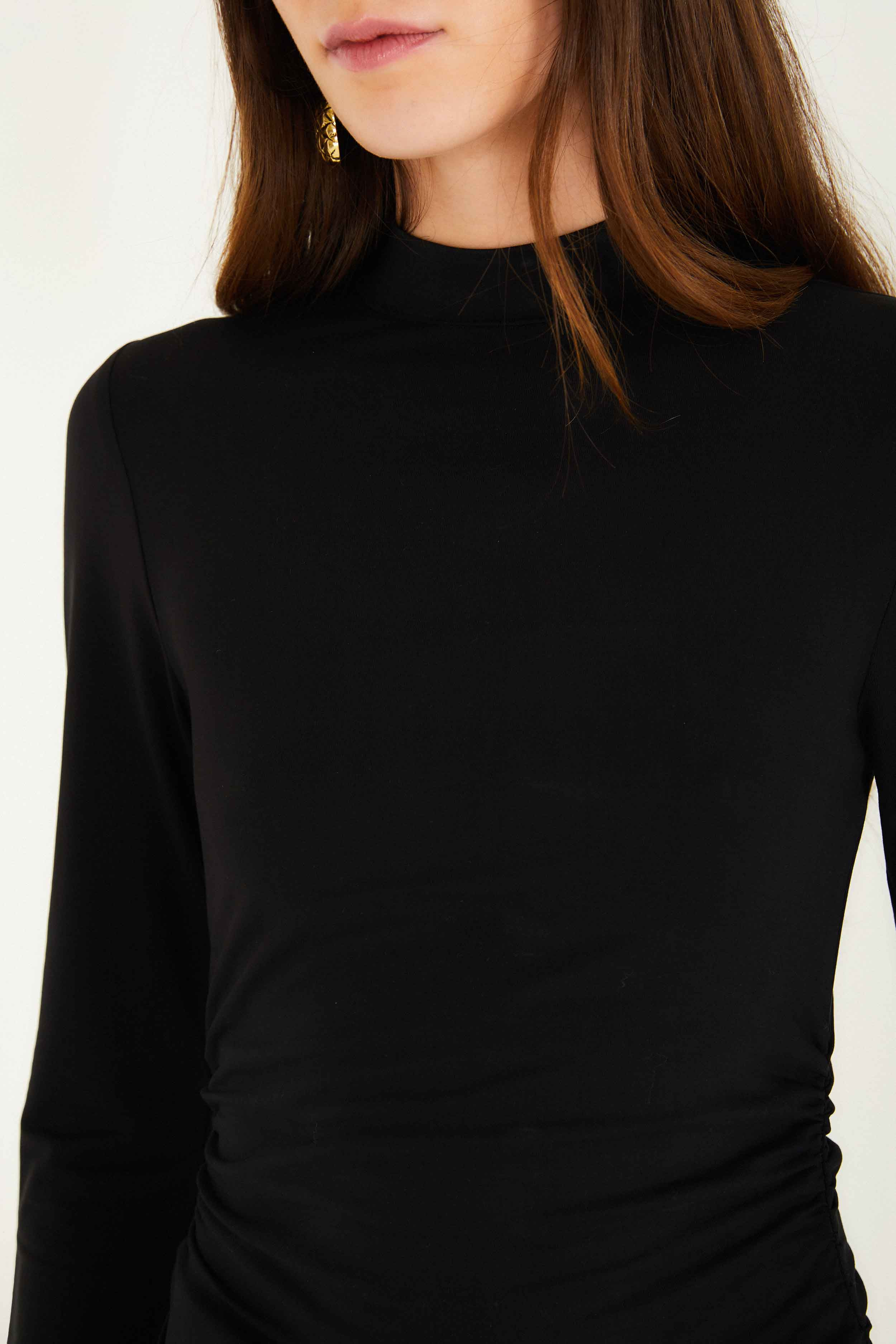 Black Jersey Long Sleeve Blouse - 2