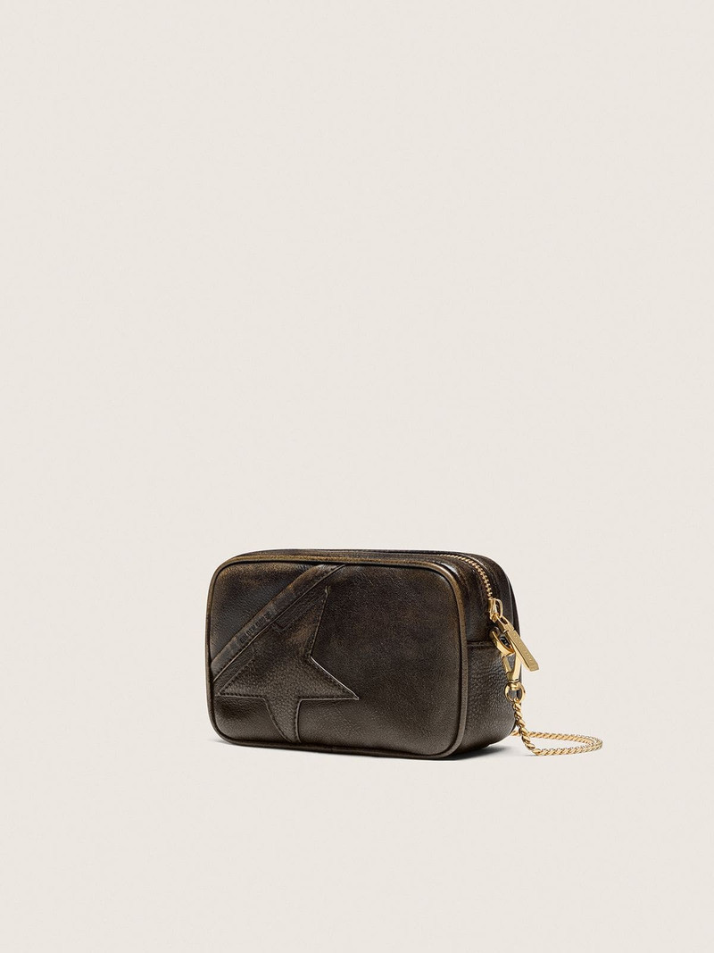 Golden Goose Mini Star Bag in distressed dark-brown leather with tone-on-tone star outlook