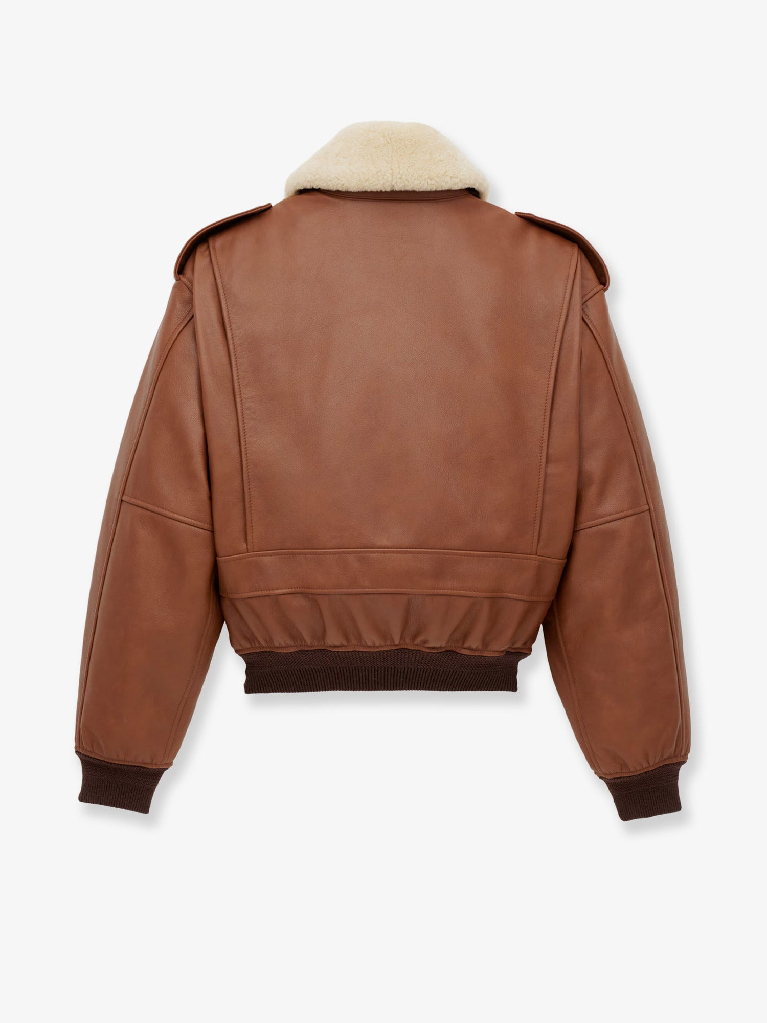 Leather Bomber Jacket With Shearling Collar - 4