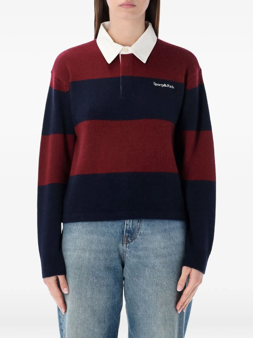 logo-embroidered striped-pattern polo top - 1