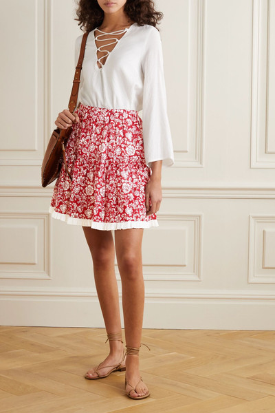 See by Chloé Tiered broderie anglaise-trimmed floral-print cotton mini skirt outlook