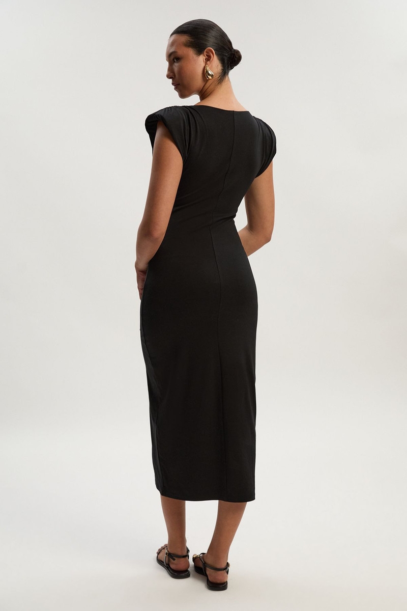 Stretch Jersey Power Shoulder Midi Dress 5