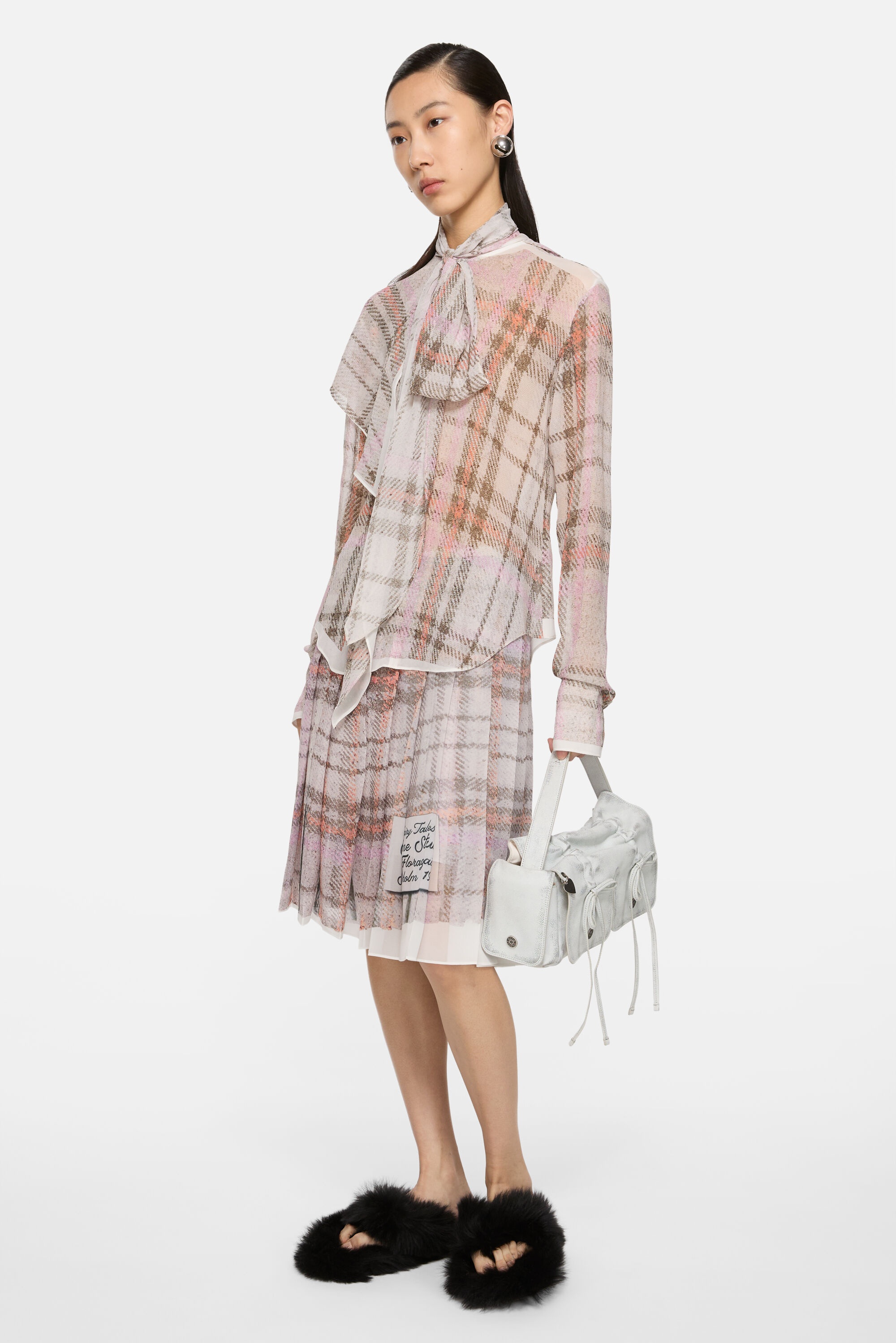 Printed silk blouse - Grey/pink - 2