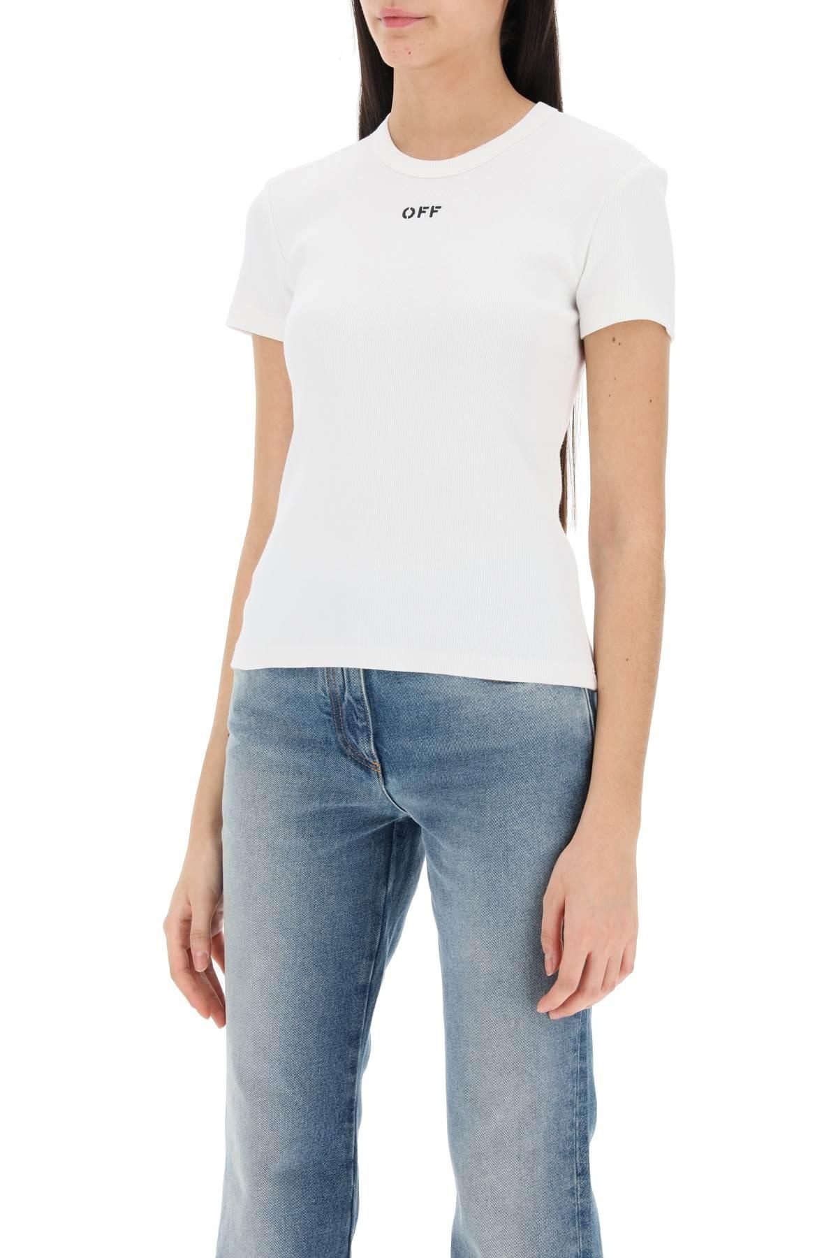 Ribbed T-shirt with OFF embroidery - 5