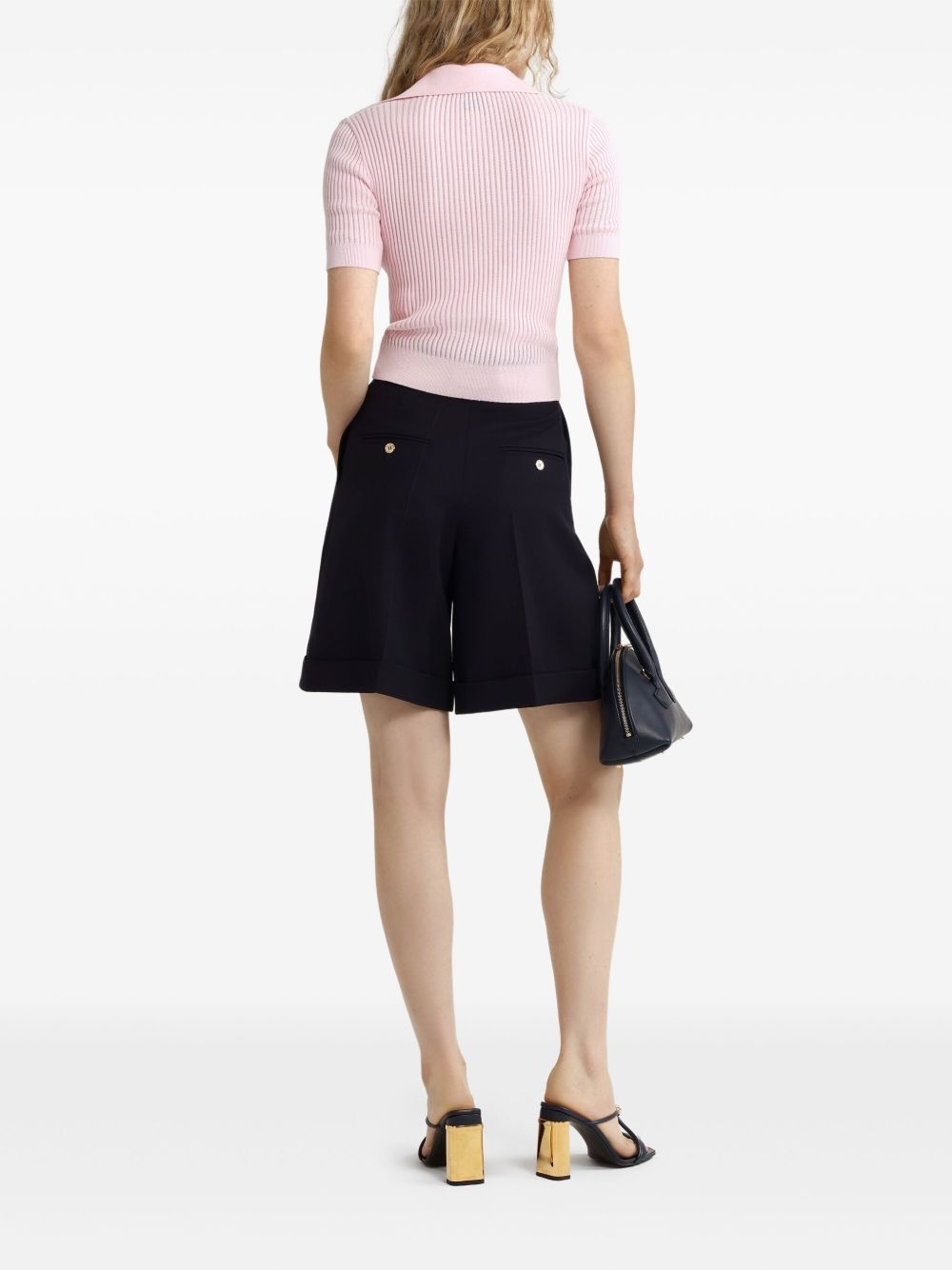 ribbed knit polo top - 3