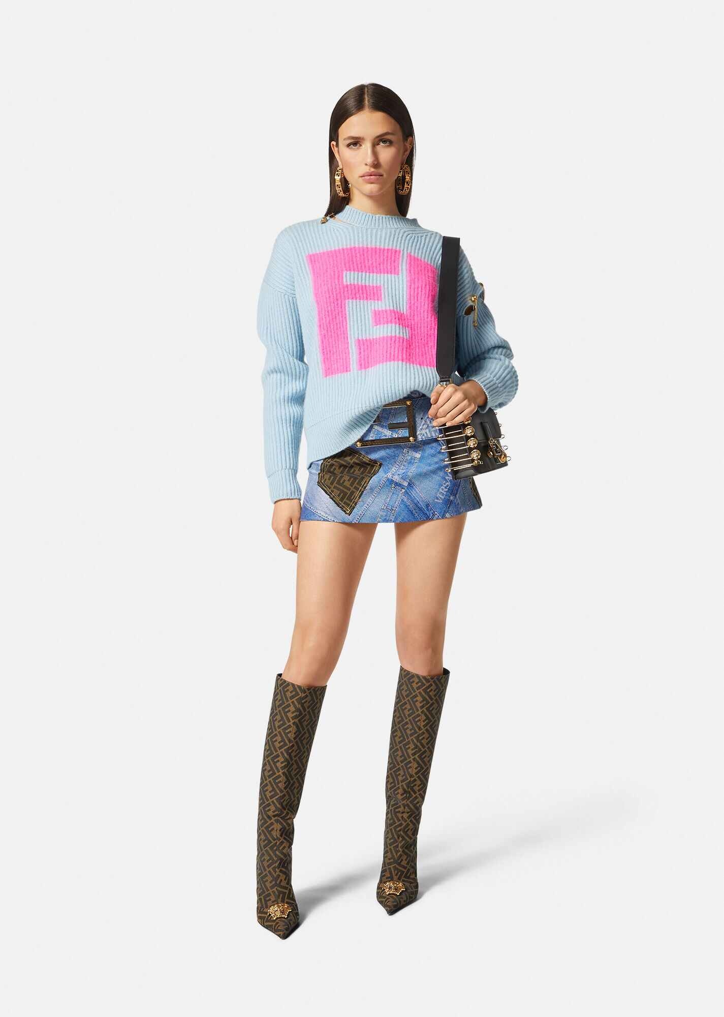 Fendace Denim Patchwork Mini Skirt - 2