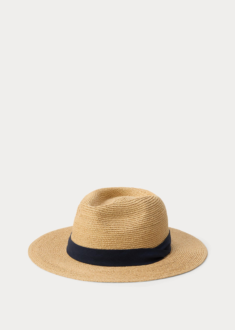 Poplin-Trim Raffia Fedora 1