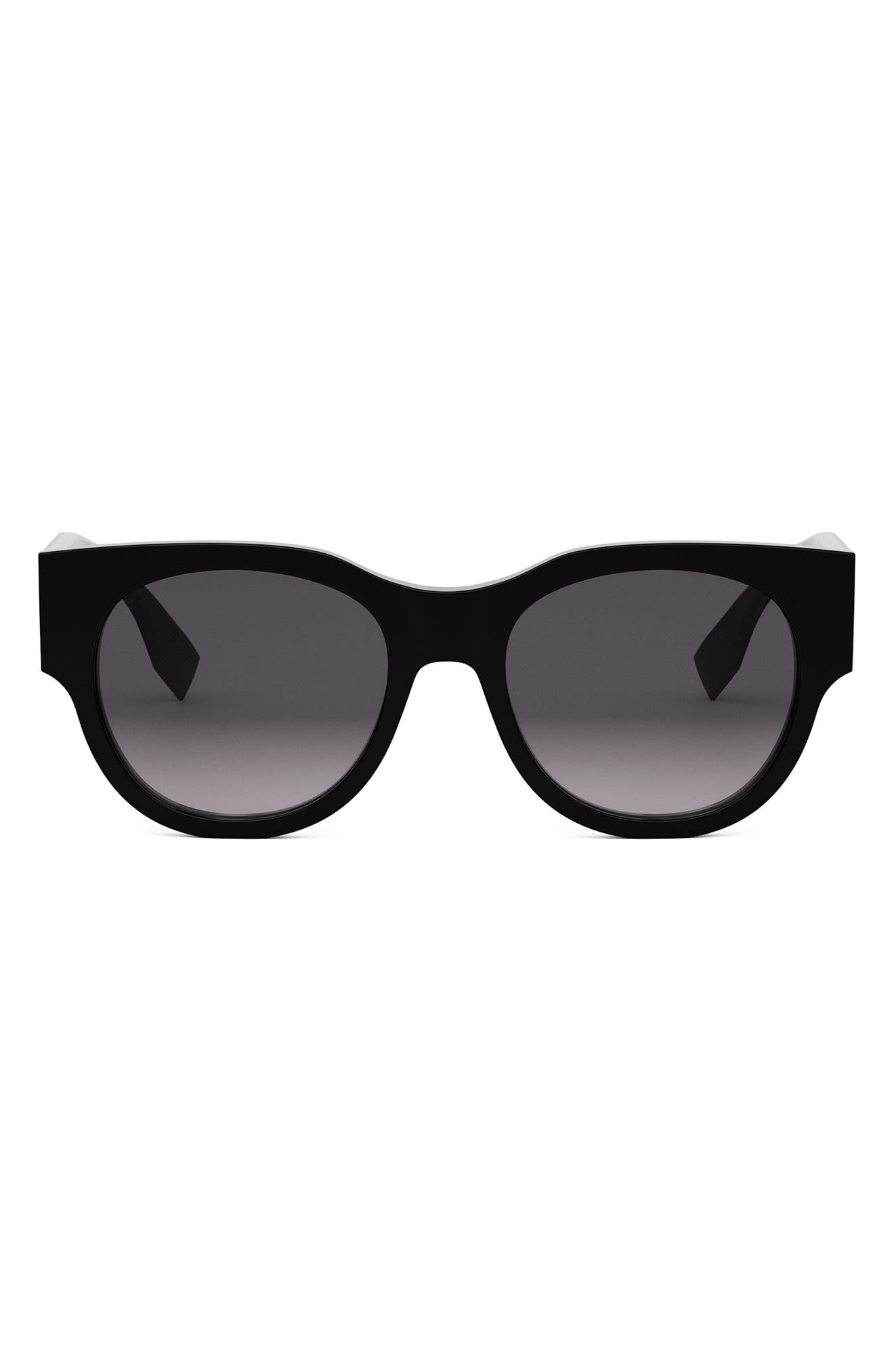 'Fendi Baguette 53mm Gradient Round Sunglasses in Shiny Black /Gradient Smoke at Nordstrom - 1