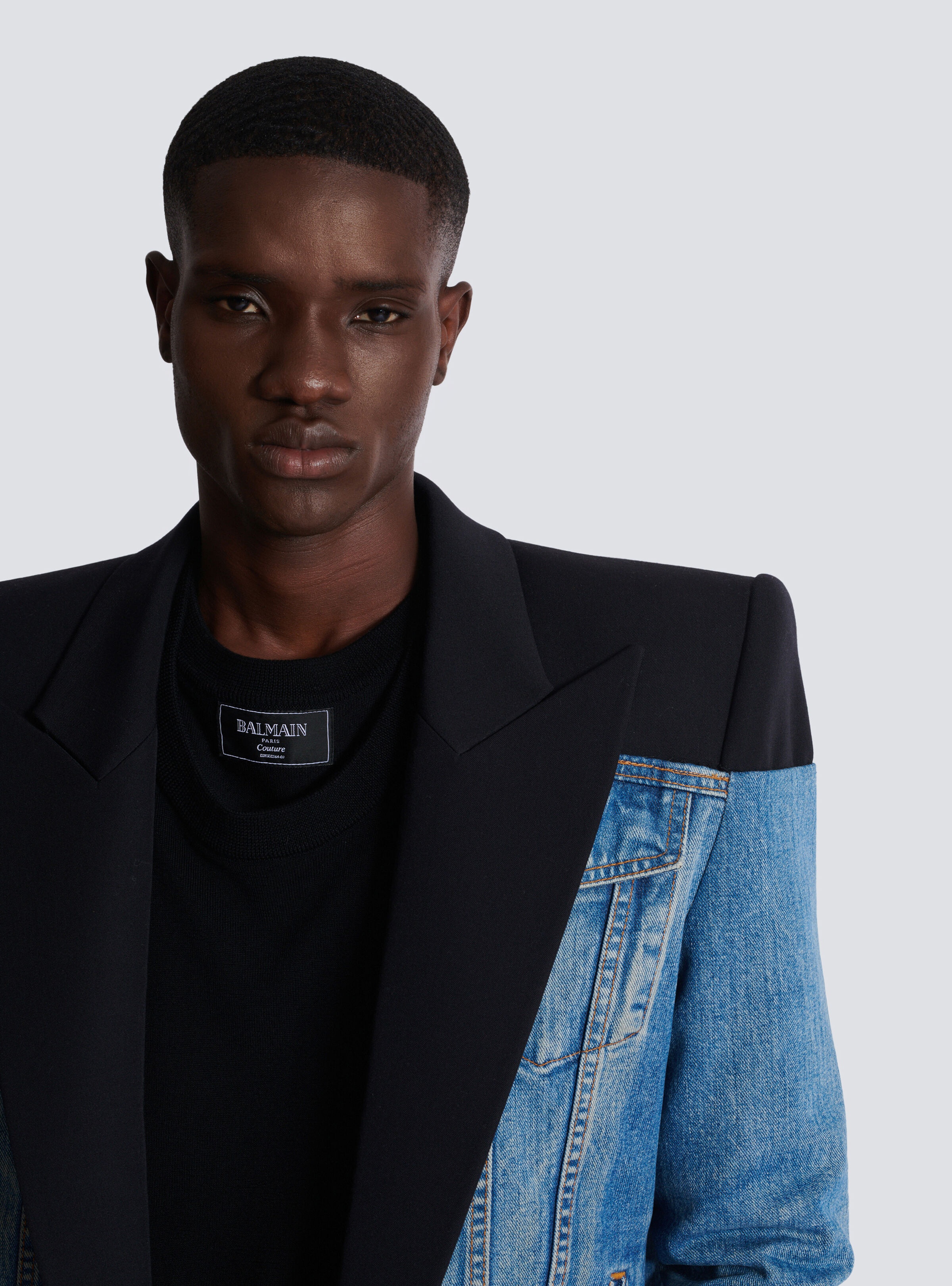 Cropped denim and grain de poudre jacket - 7