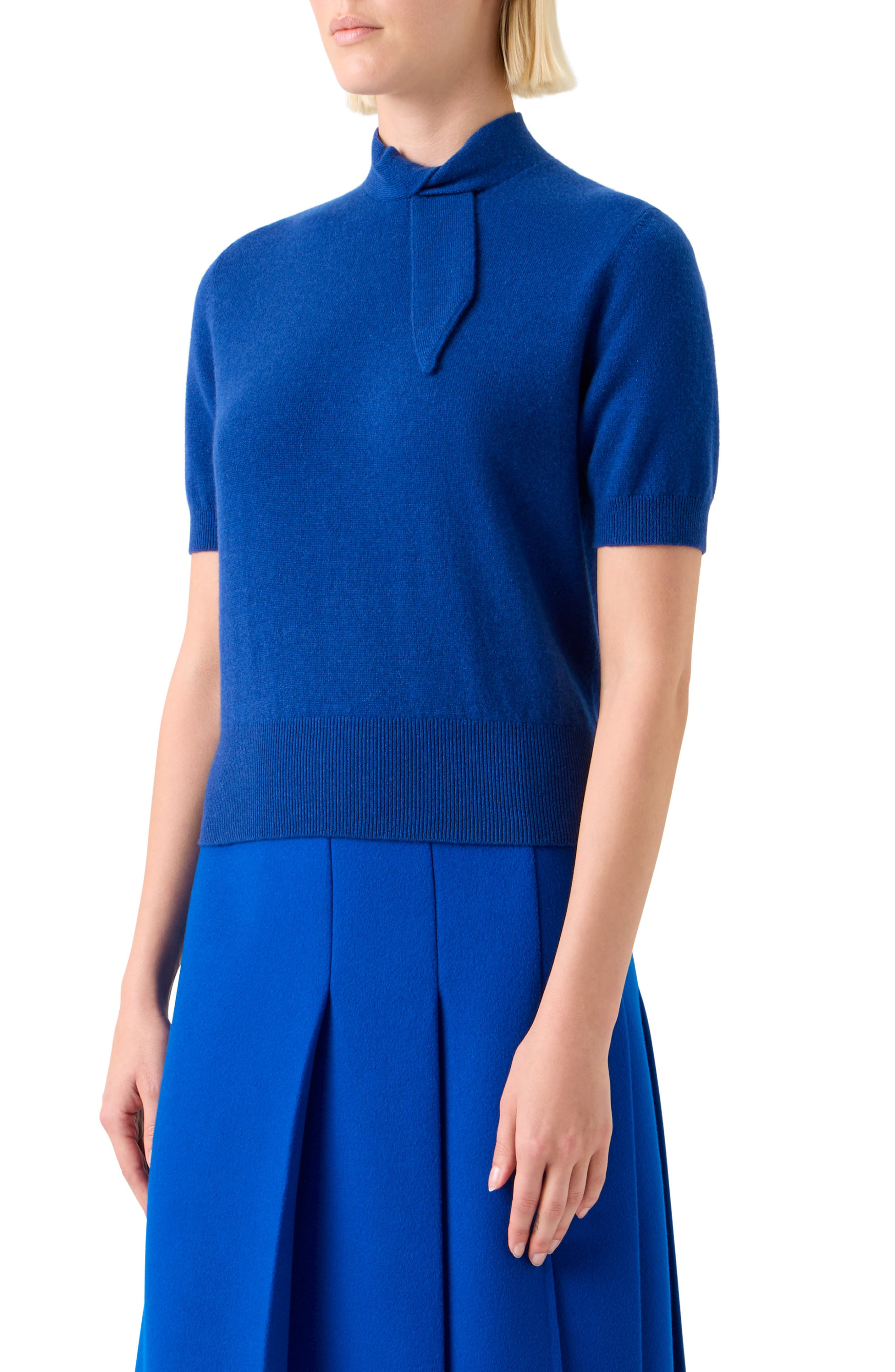 Akris Short Sleeve Cashmere Scarf Neck Sweater in Royal Blue at Nordstrom - 3
