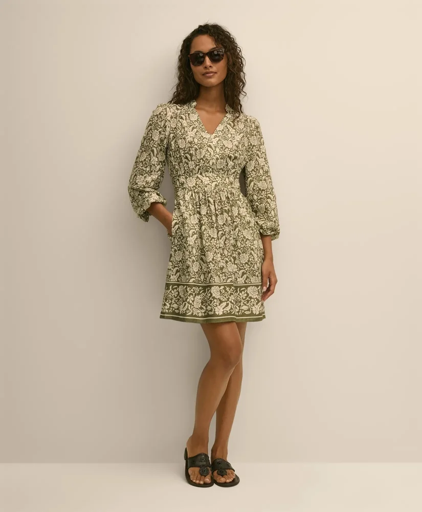 Linen Blend Floral Print Dress - 1