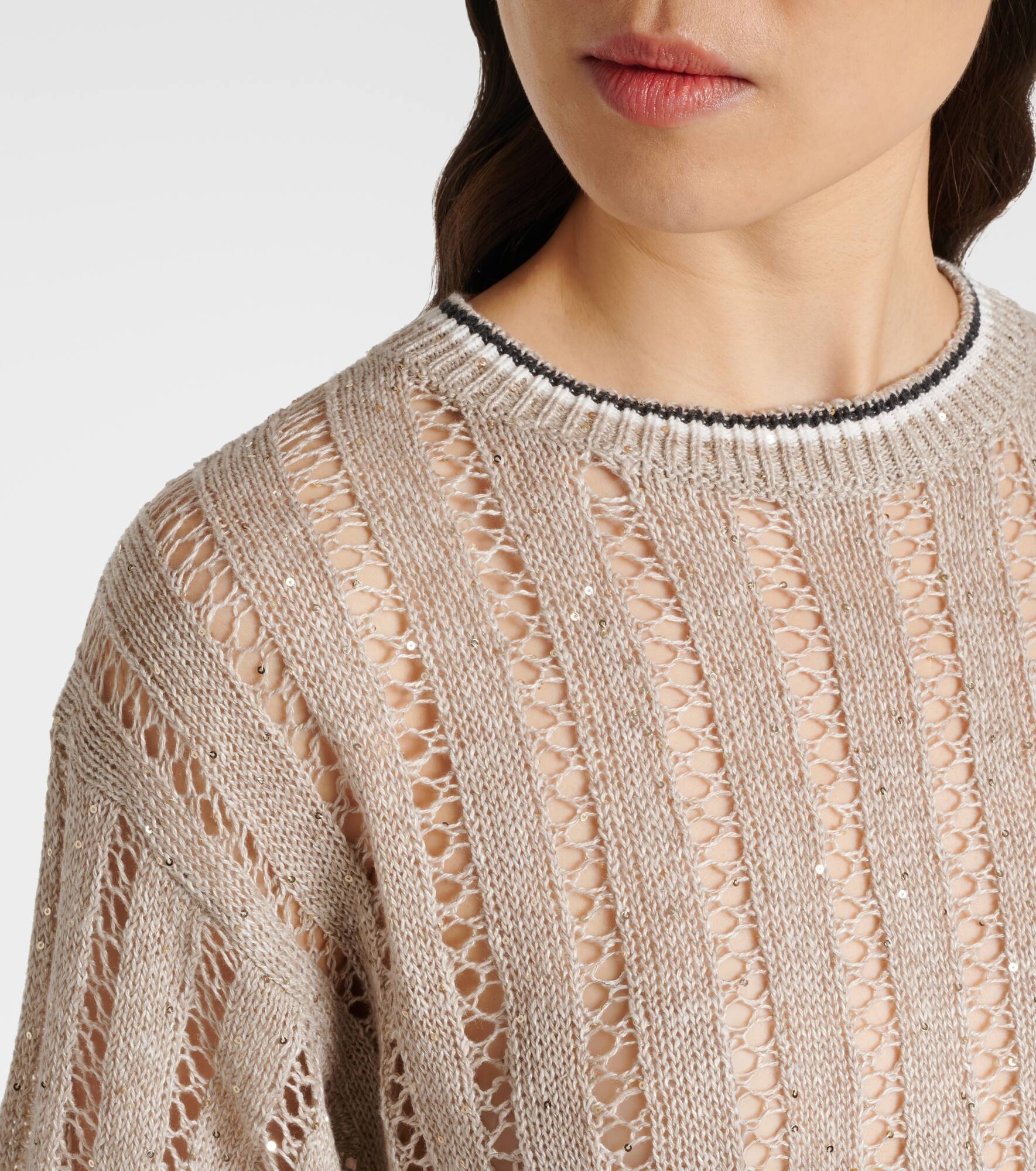 Sequined open-knit linen-blend top - 5