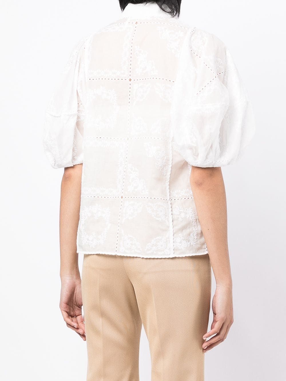 embroidered-design puff-sleeve shirt - 4