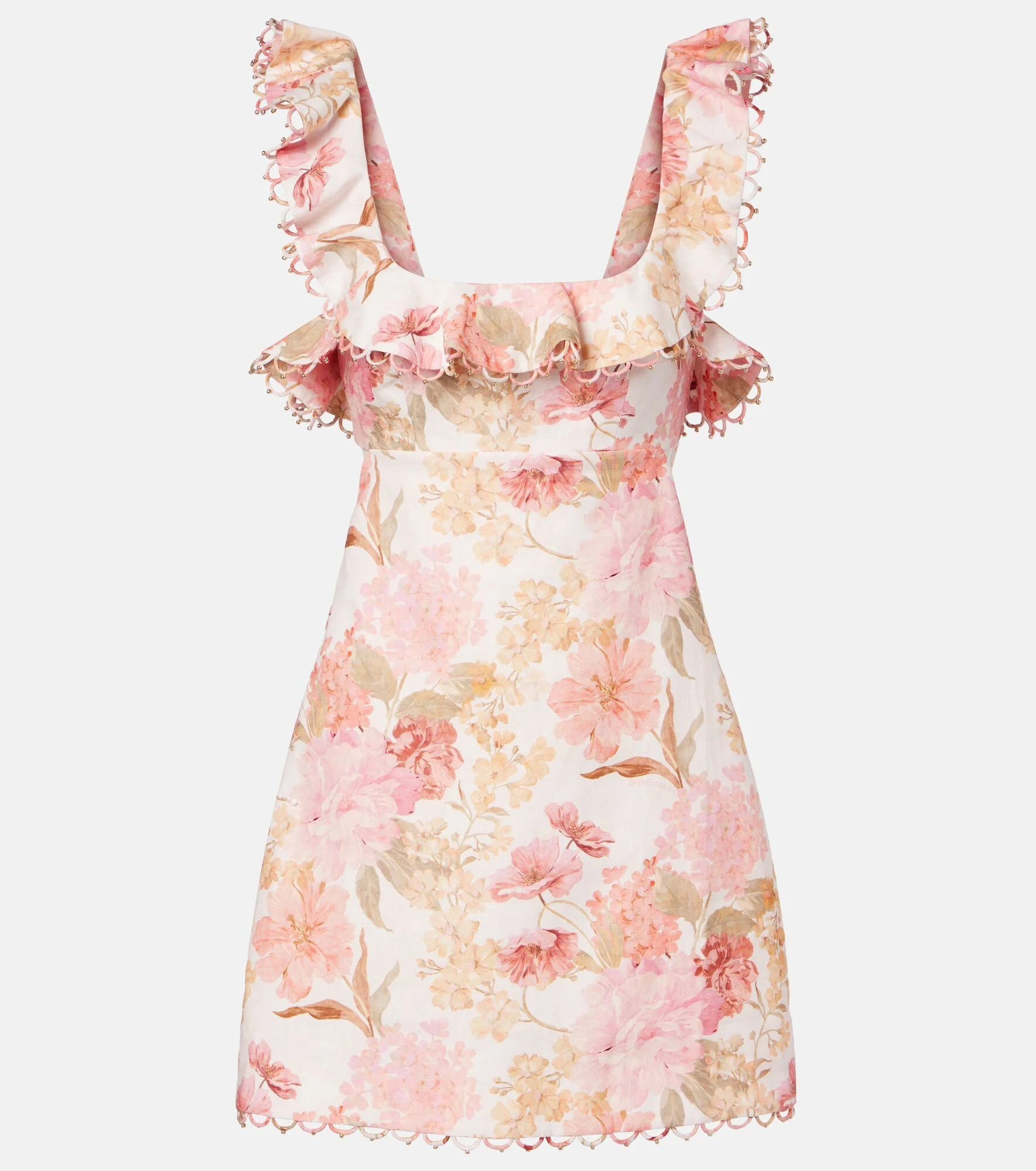 Como floral ruffled linen minidress - 1