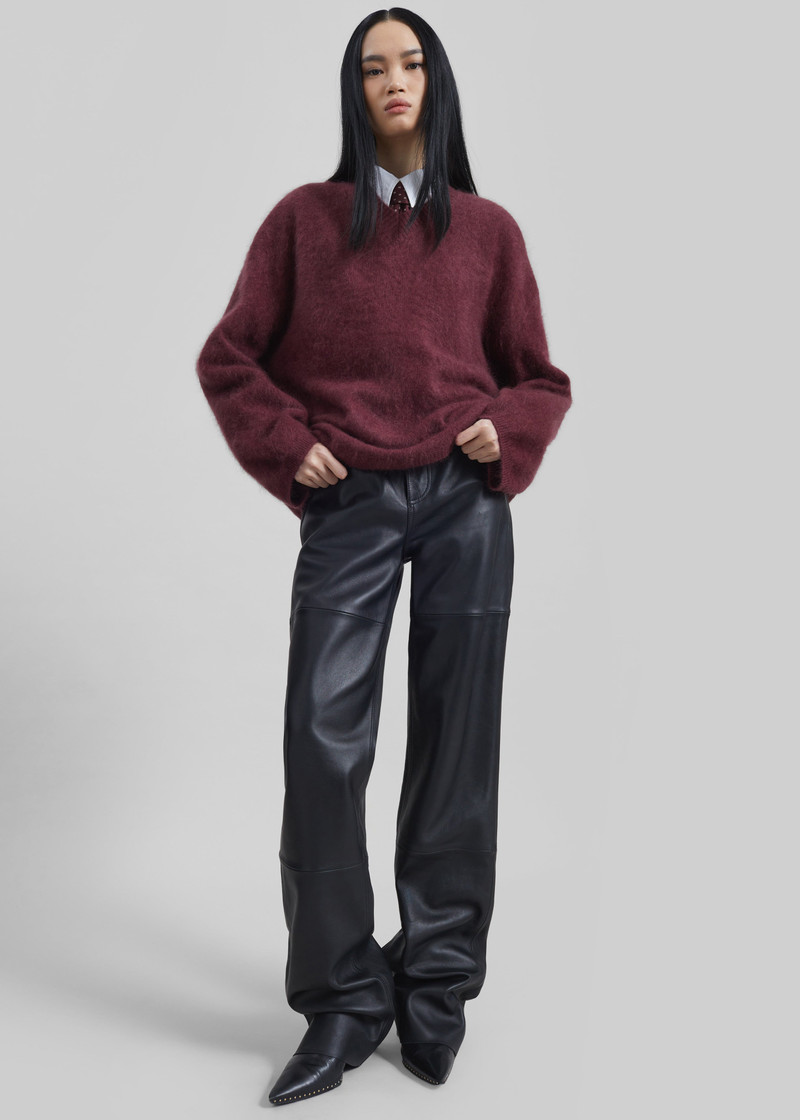 Vilhena Wool Fuzzy V-Neck Sweater - Burgundy 3