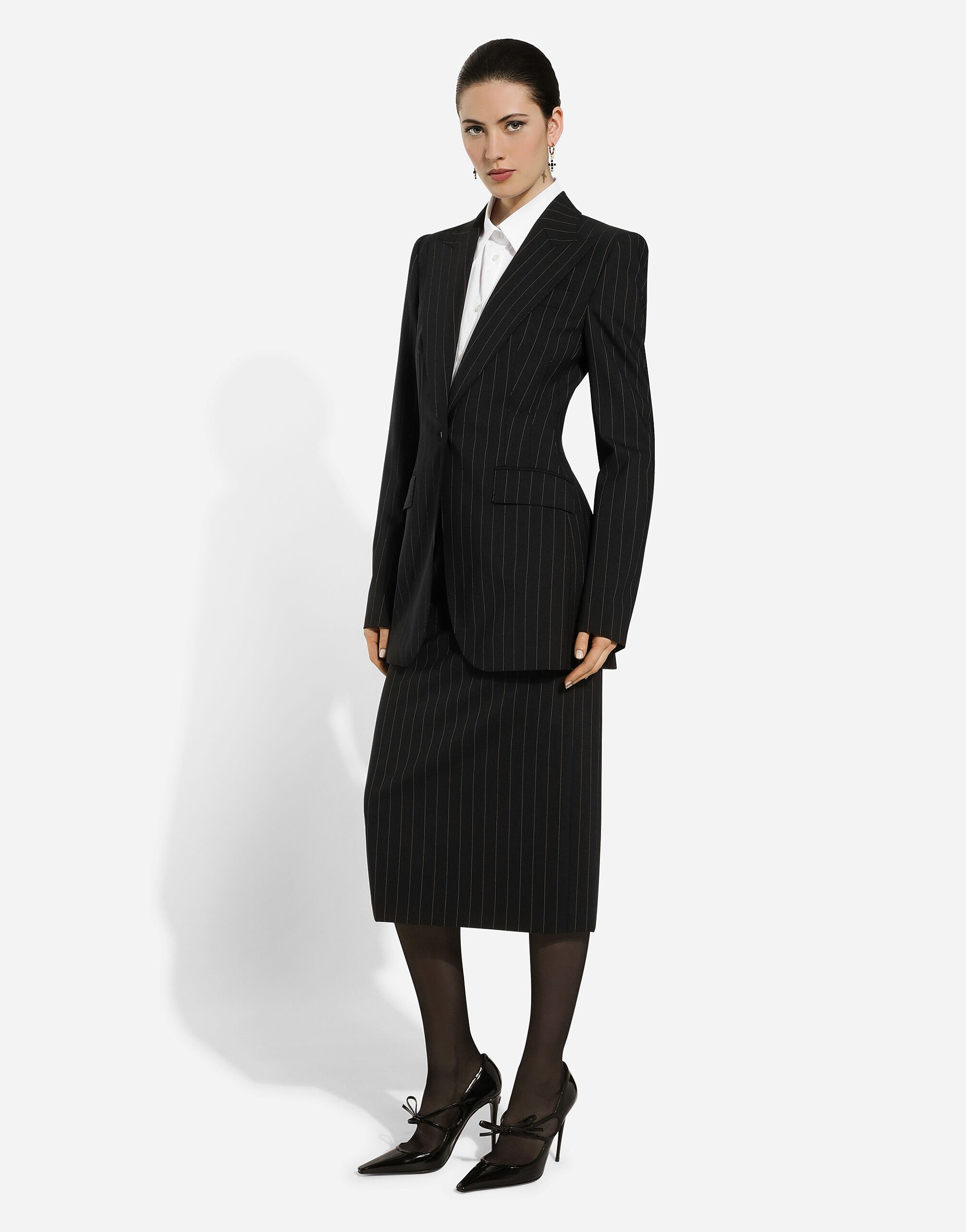 Pinstripe wool calf-length skirt - 2