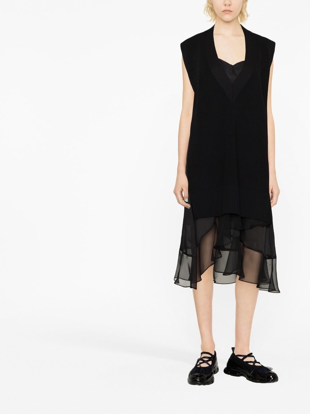sheer-panelled midi dress - 2