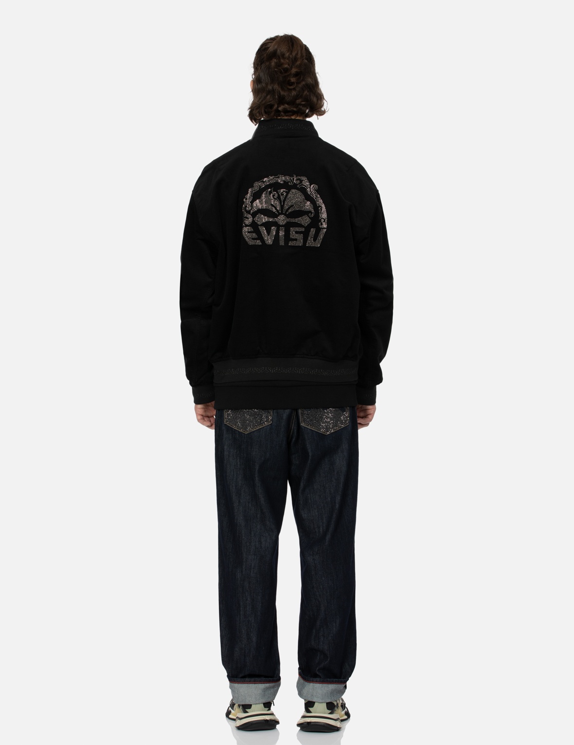 RHINESTONE KAMON AND LOGO RELAX FIT BOMBER JACKET - 5
