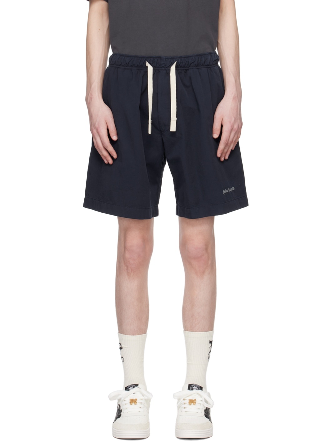 Navy Embroidered Shorts - 1
