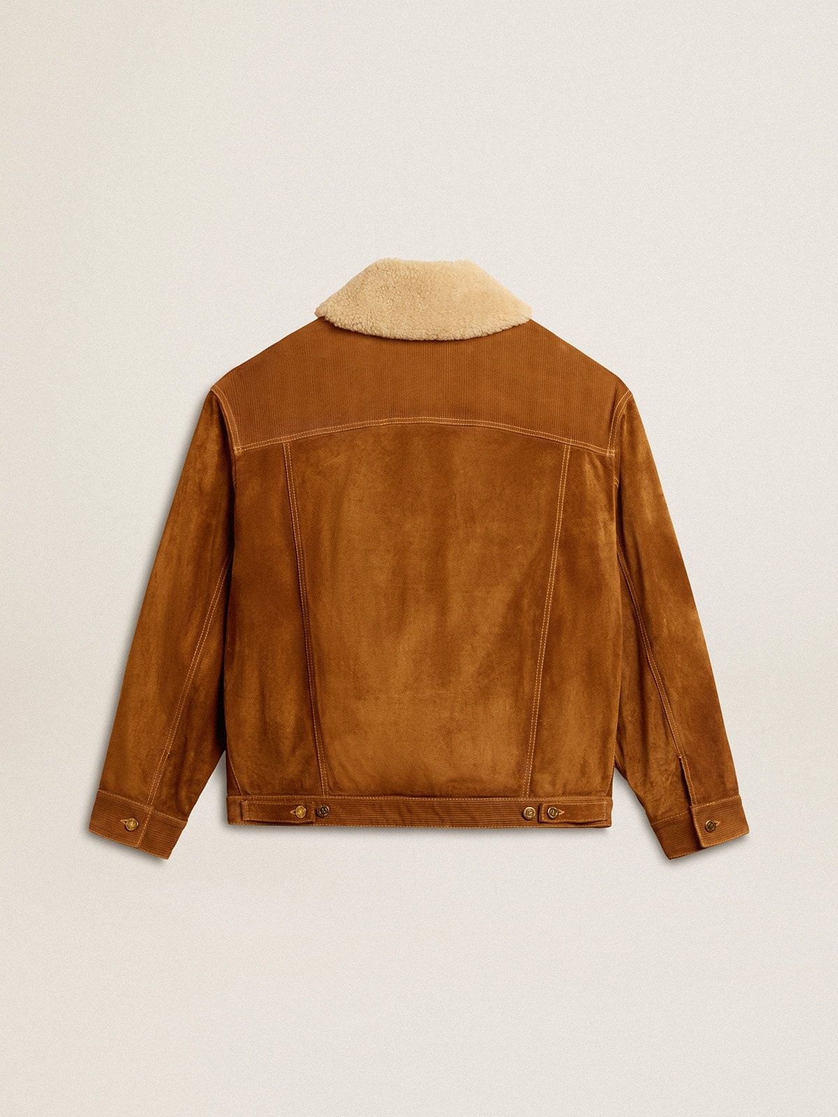 Men's jacket in tobacco-colored split leather with a shearling collar - 6