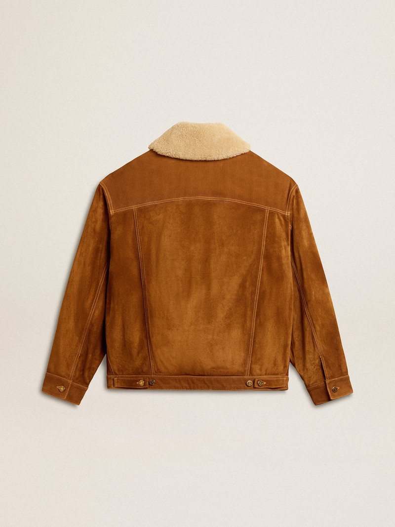 Men's jacket in tobacco-colored split leather with a shearling collar 6