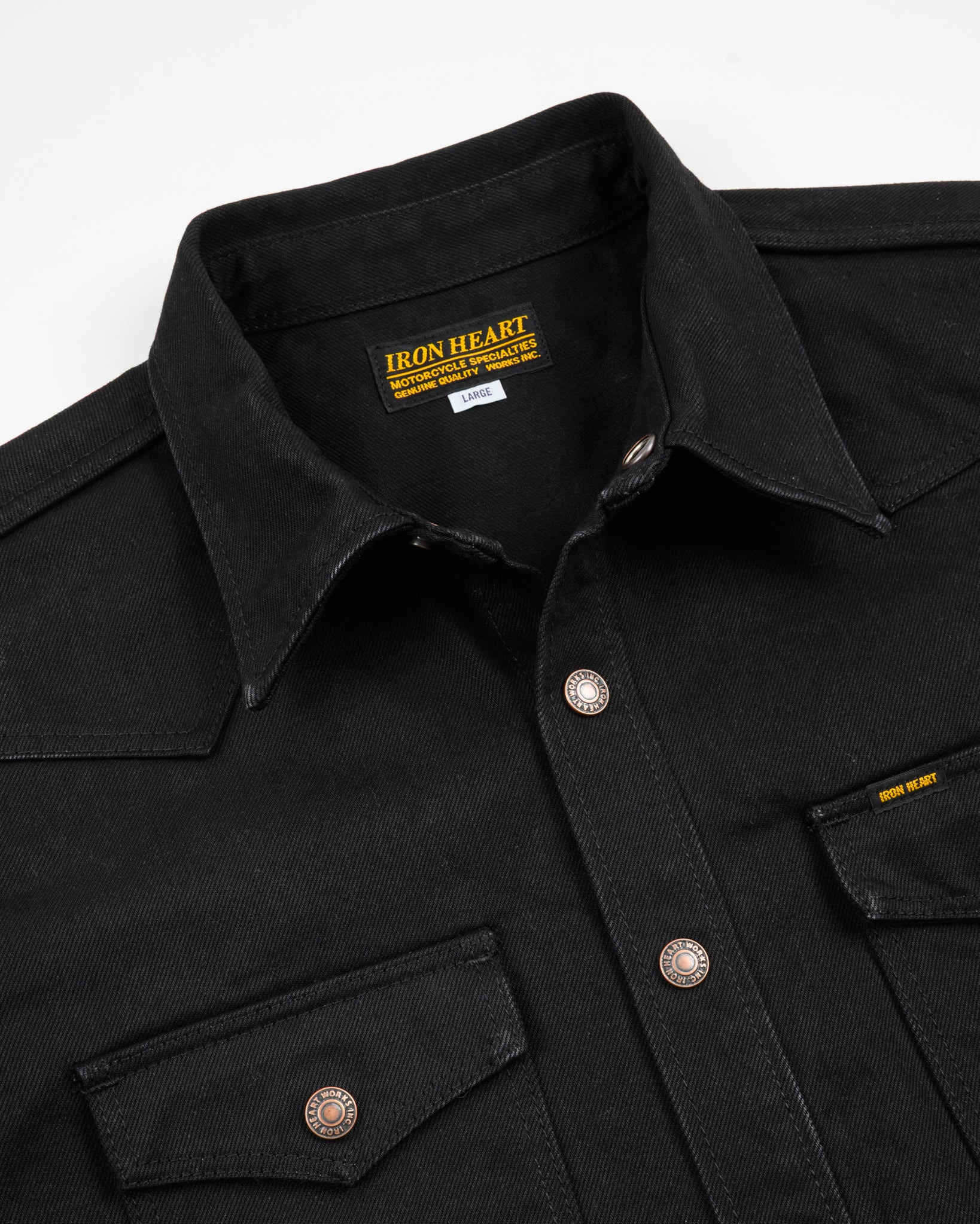 IHSH-362-BLK 16oz Non-Selvedge Denim CPO Shirt - Superblack (Fades To Grey) - 7