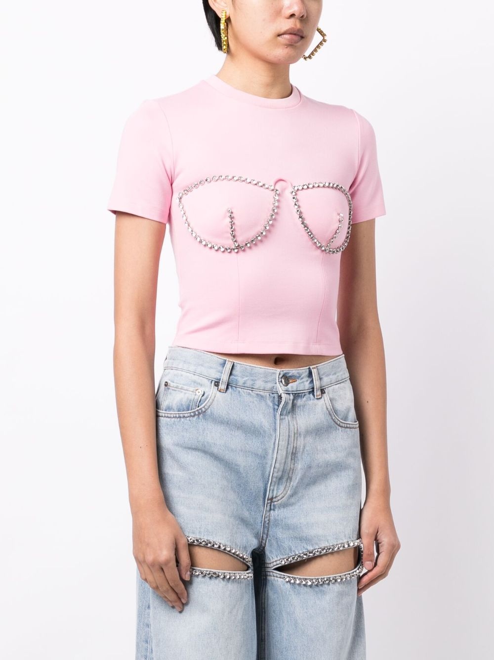 crystal-embellished bustier-cup T-shirt - 3
