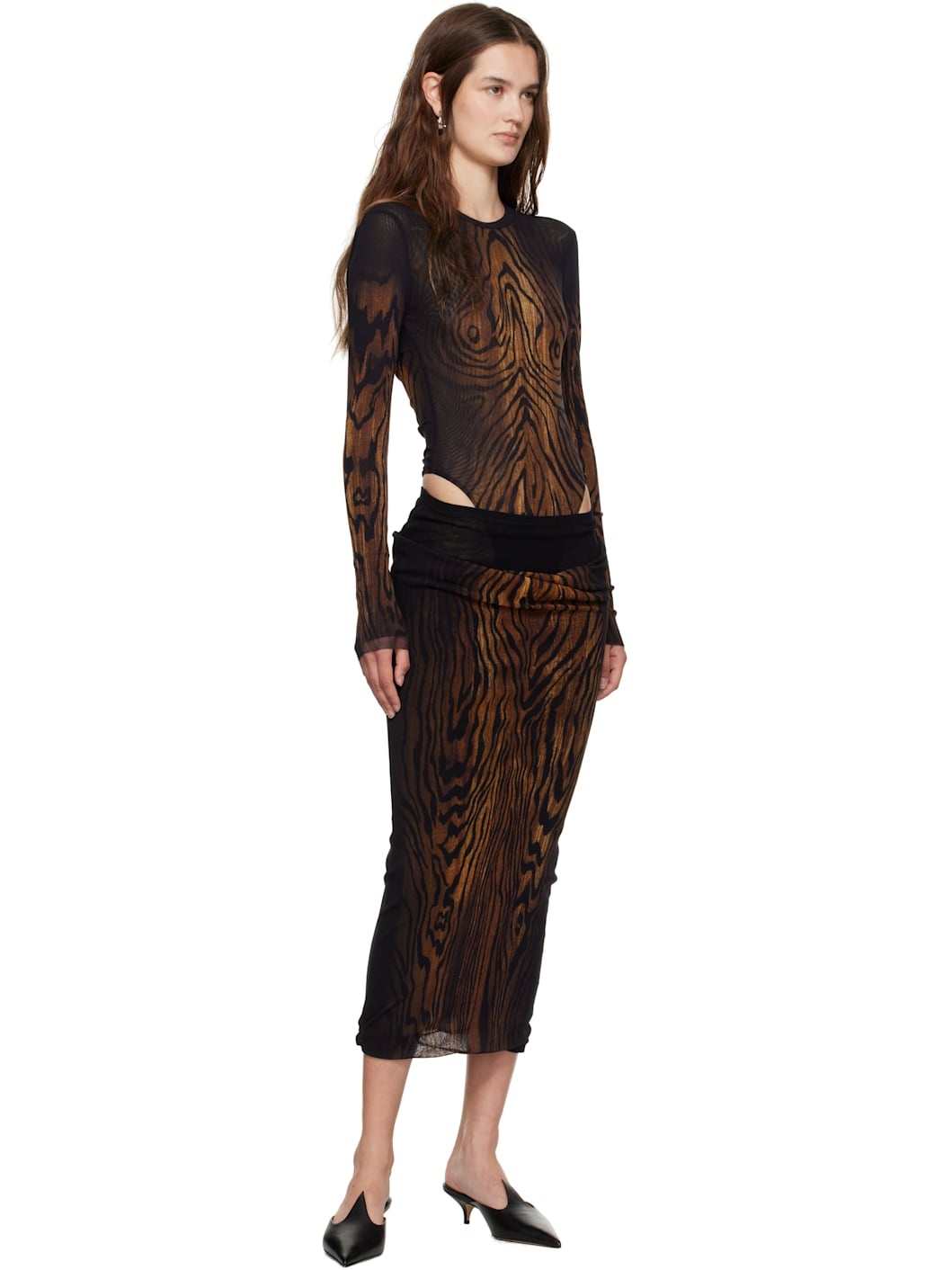 Black & Brown 'The Long Draped Wood' Midi Skirt - 4