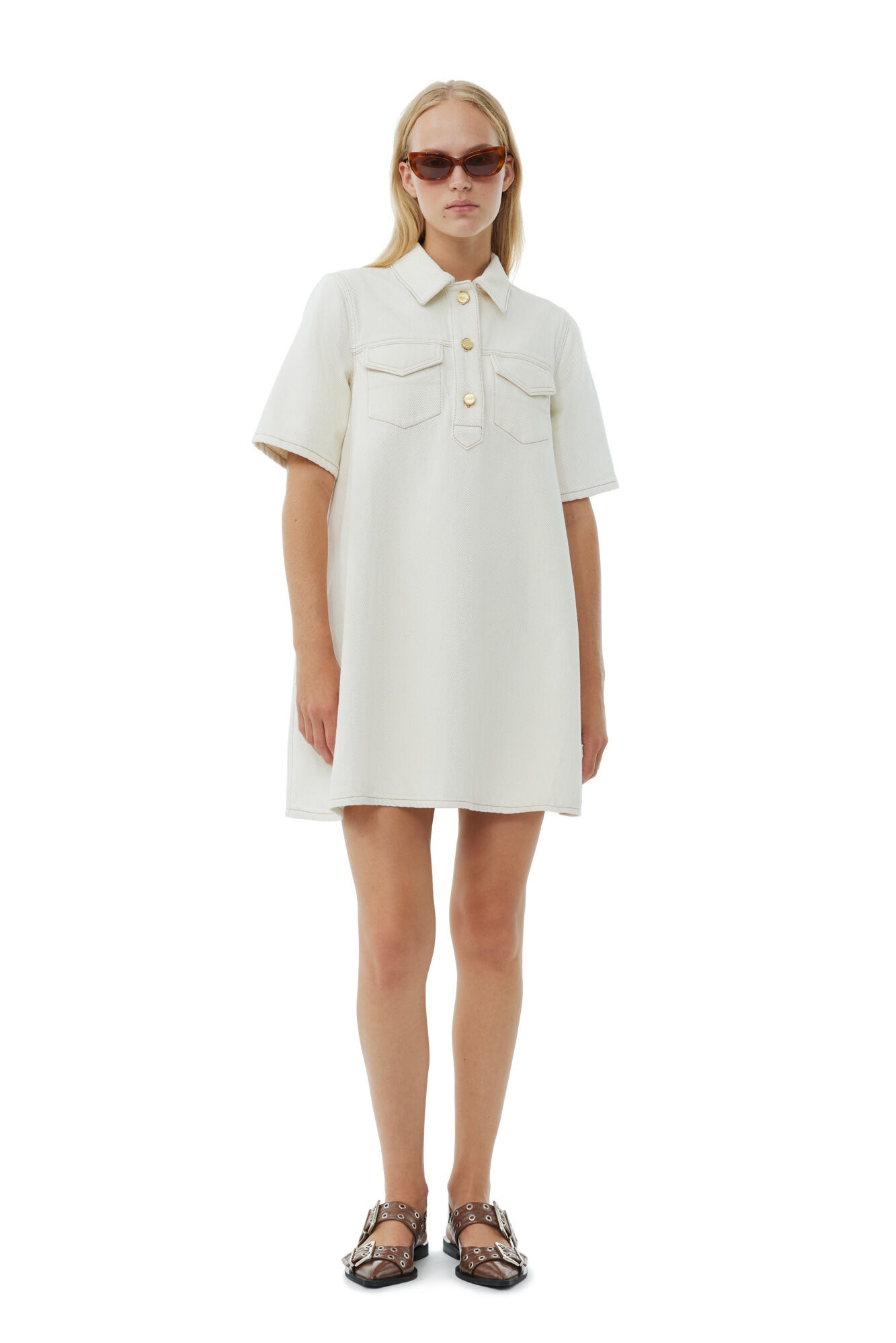 GANNI WHITE HEAVY DENIM MINI DRESS | REVERSIBLE