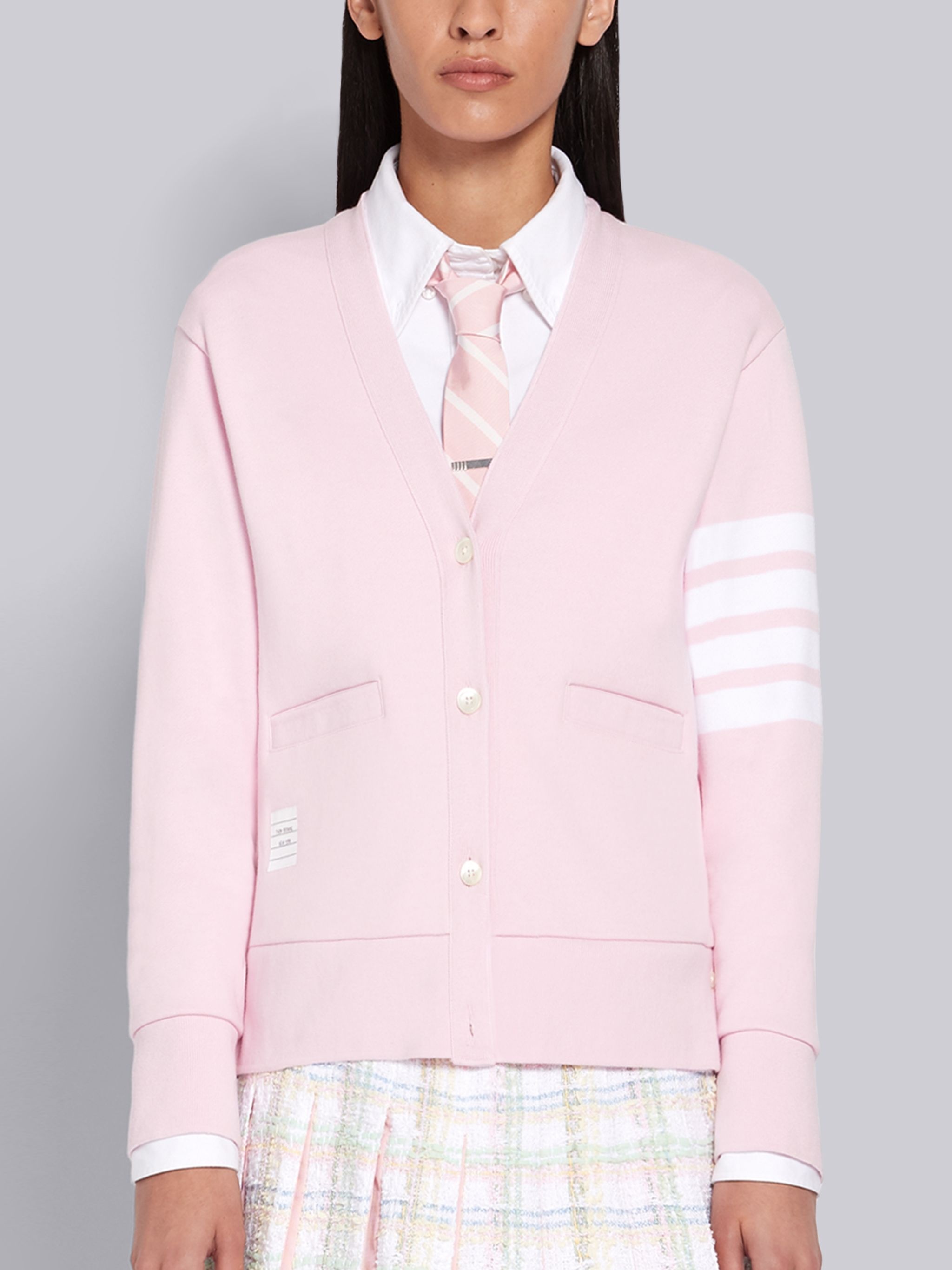 Pink Classic Loop Back V-Neck 4-Bar Cardigan - 1