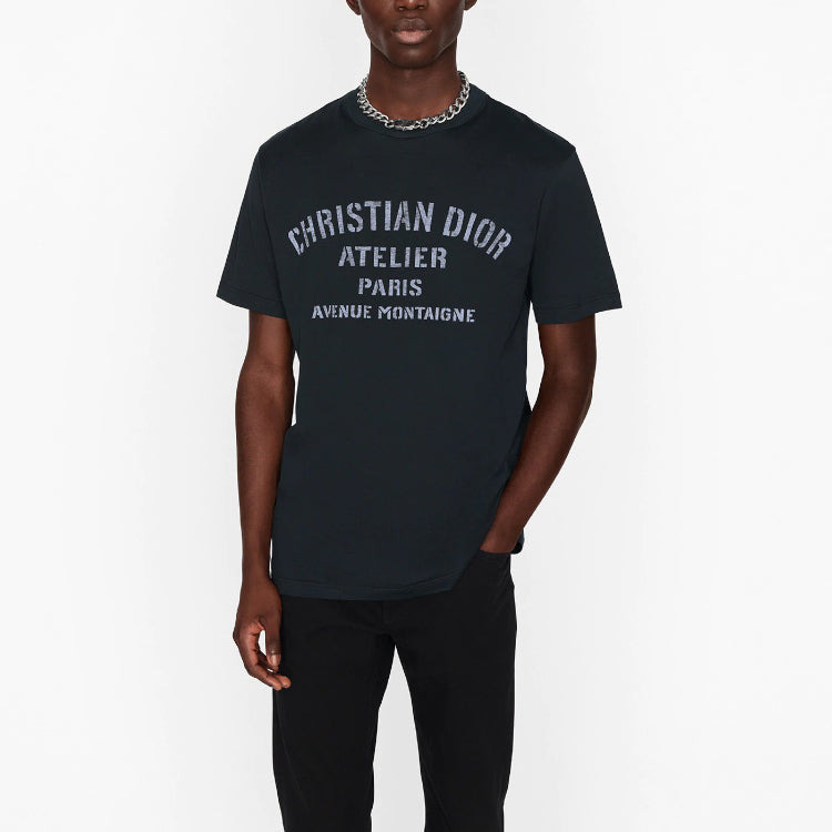 Men's DIOR Knit Round Neck Short Sleeve Navy Blue 043J615A0589-C589 - 5