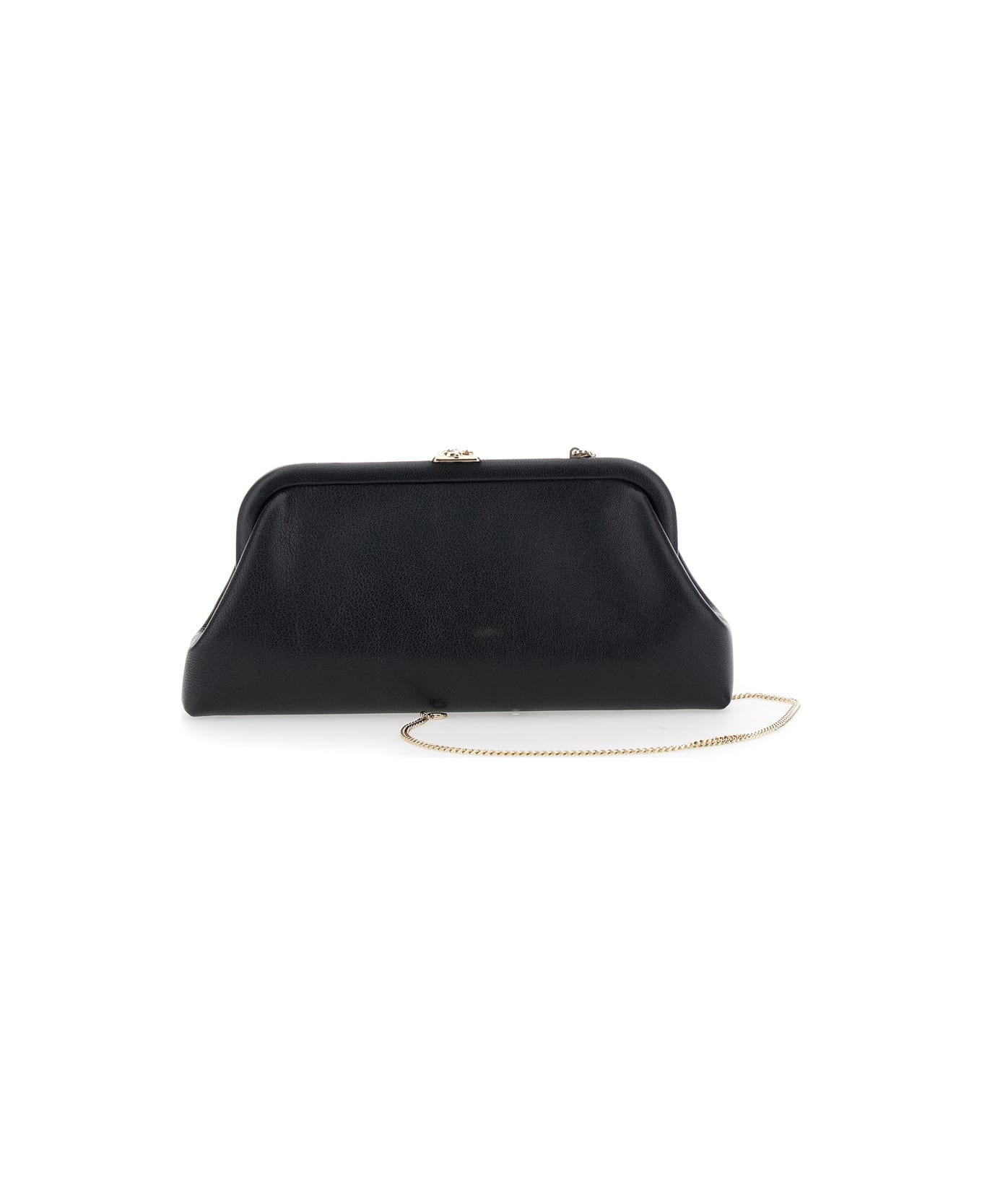 'skylar' Black Clutch With Chain-link Shoulder Strap And Kiss-lock Closure With Logo Plaque In Leath - 2