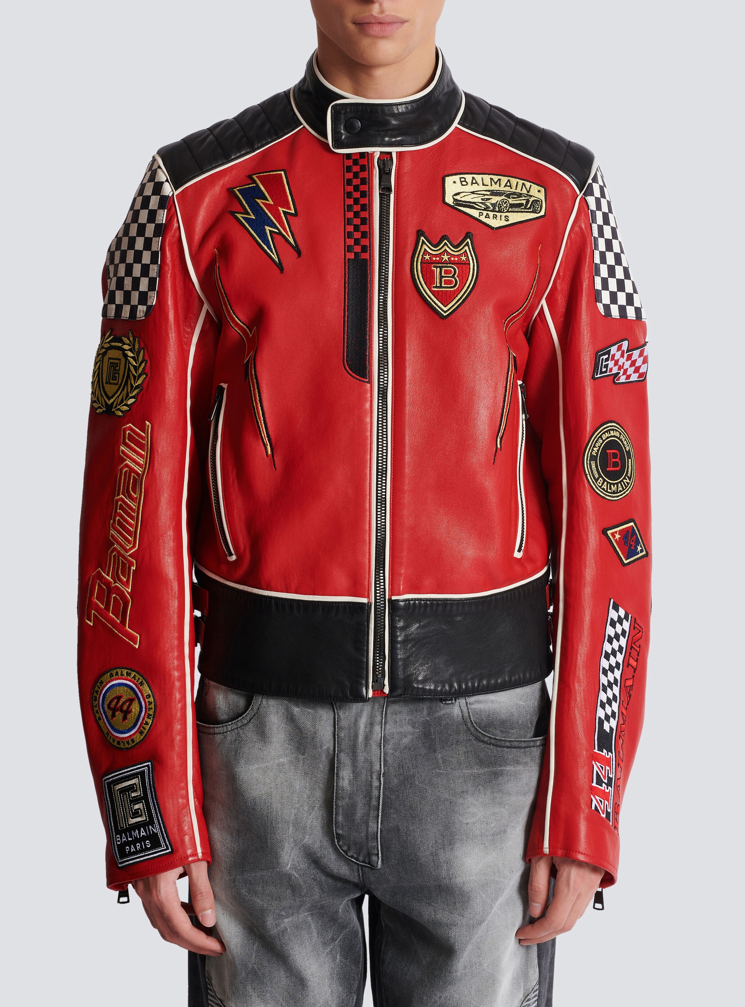 Lambskin jacket with Balmain Racing patches - 5