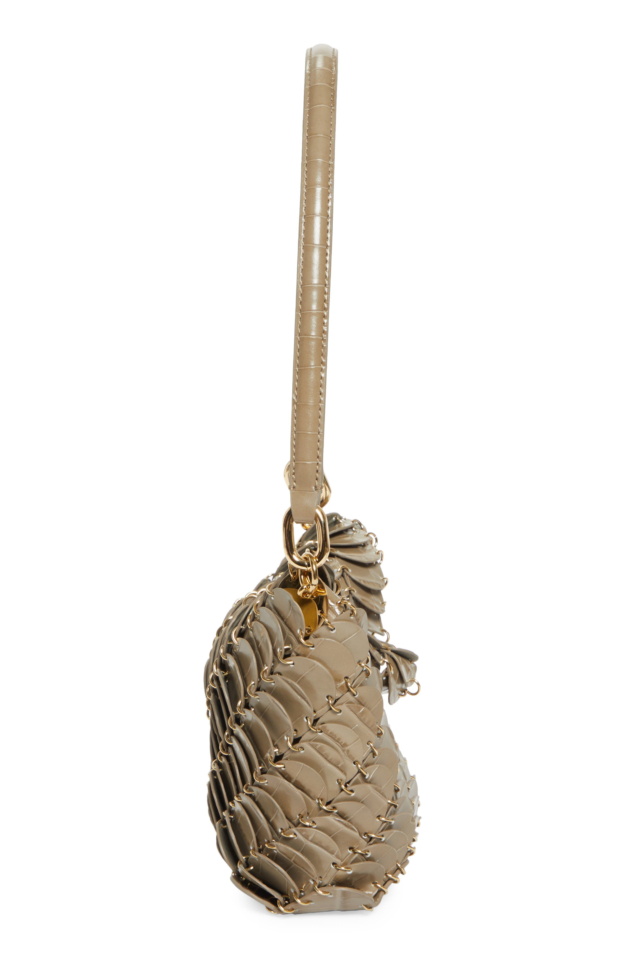 Rabanne Paco Croc Embossed Leather Shoulder Bag in Taupe /Gold at Nordstrom - 5