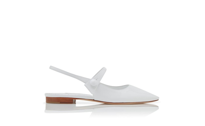 White Patent Leather Slingback Flat Pumps 1
