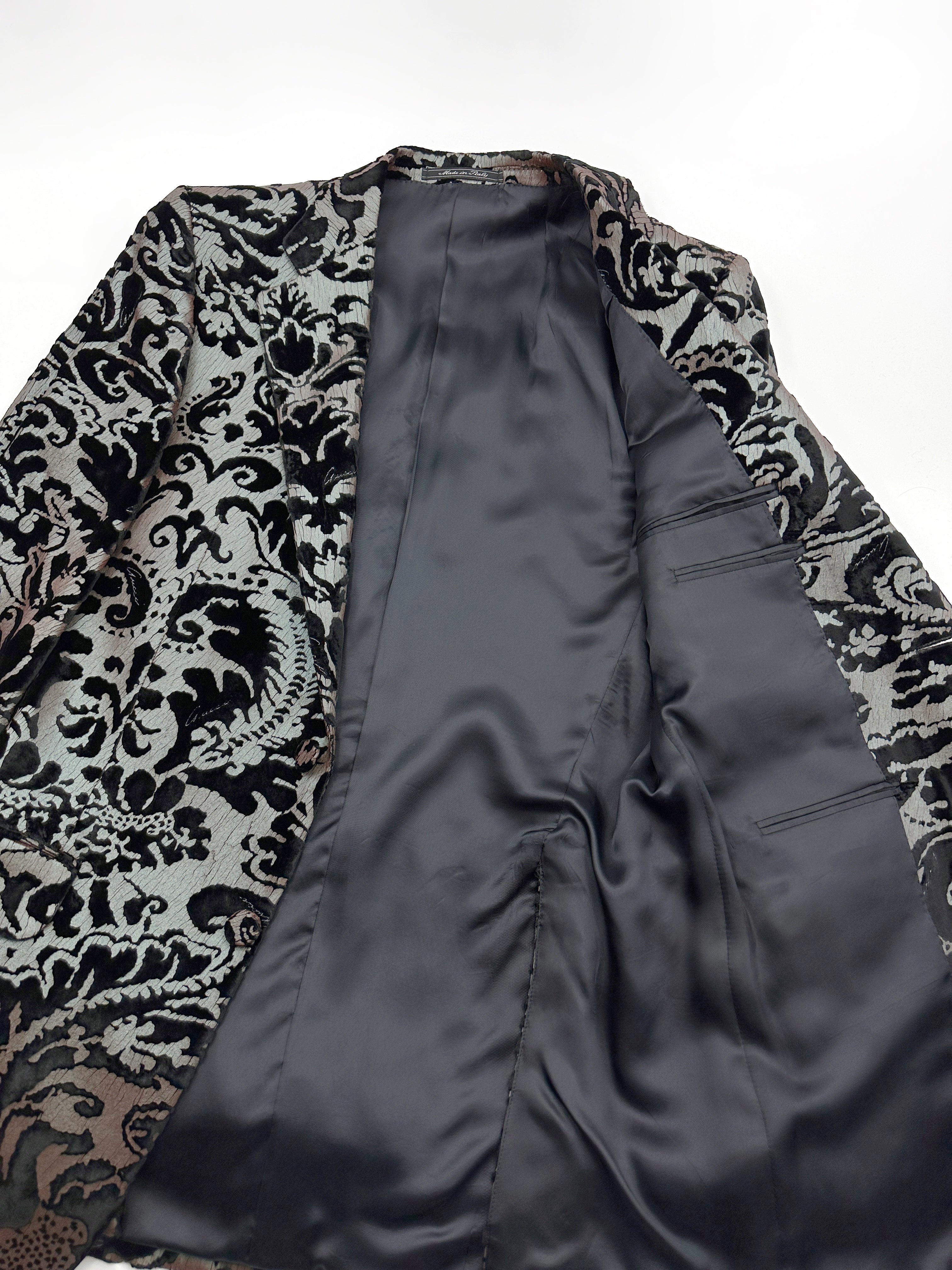 STATEMENT Gucci Spring 2000 Tom Ford Runway Men’s Damask Iridescent Floral Velvet Tuxedo Blazer Jack - 12