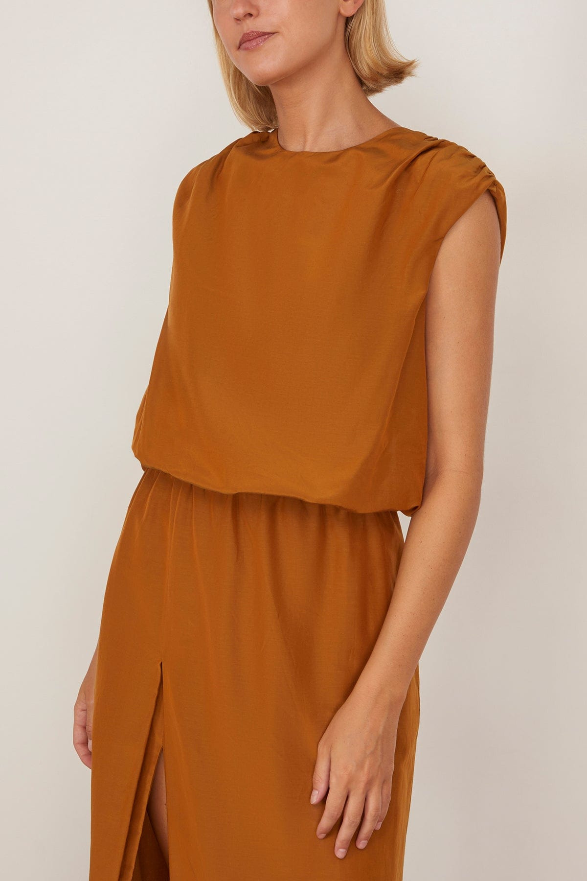 Cosma Gathered Sleeveless Top in Ocher - 3