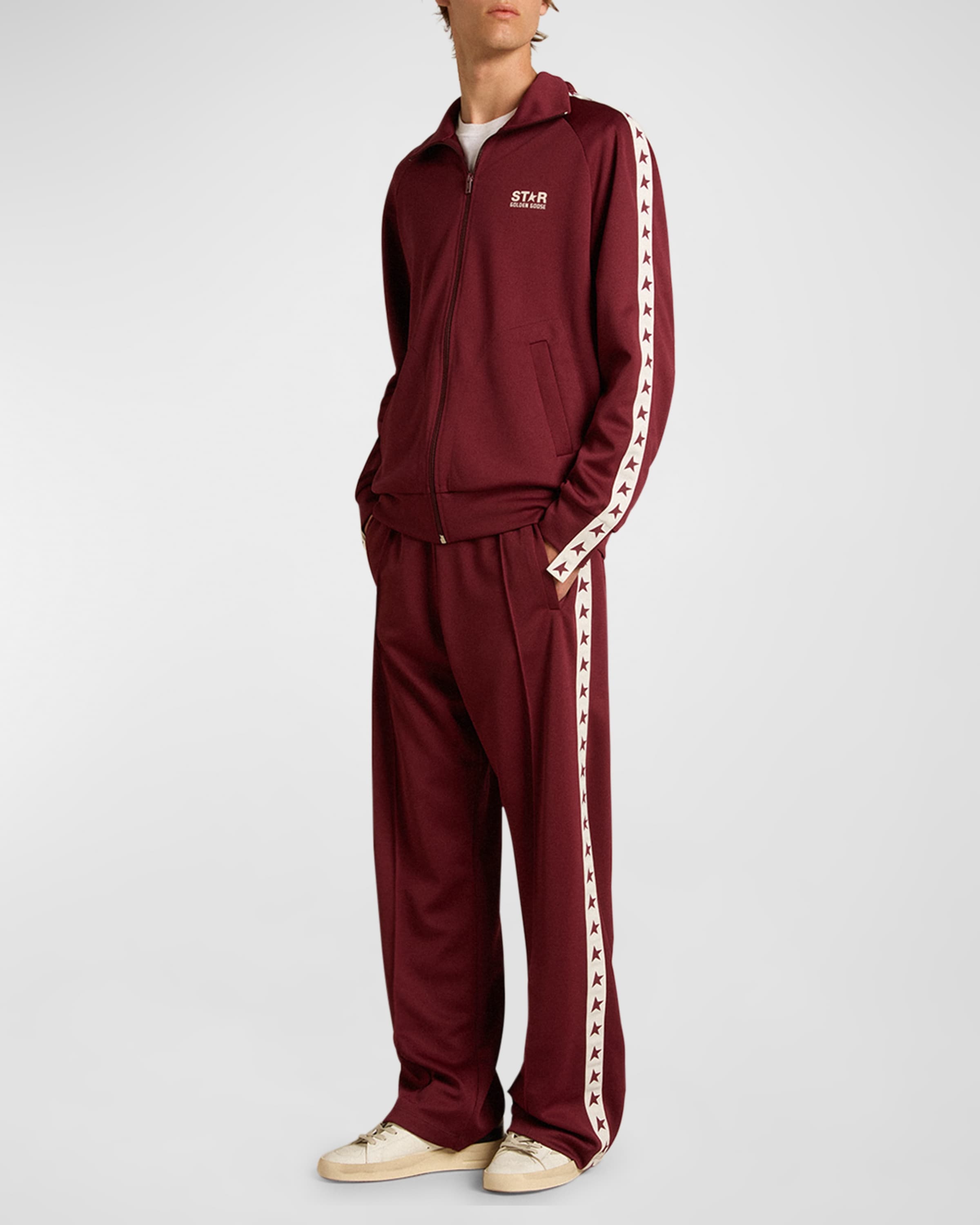 Golden Goose Men's burgundy joggers with stars on the sides