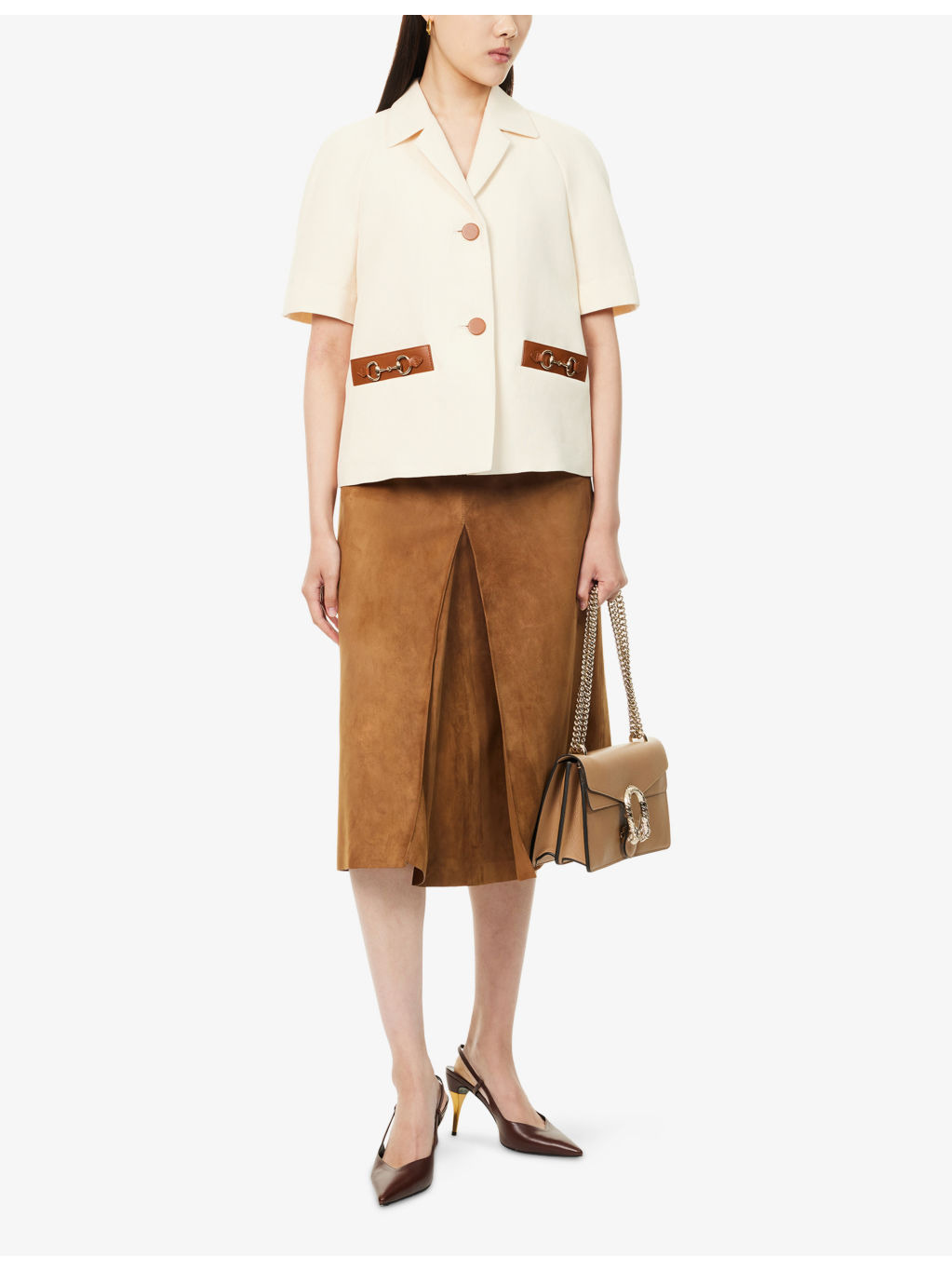 Horsebit Pleated Suede Midi Skirt - 2