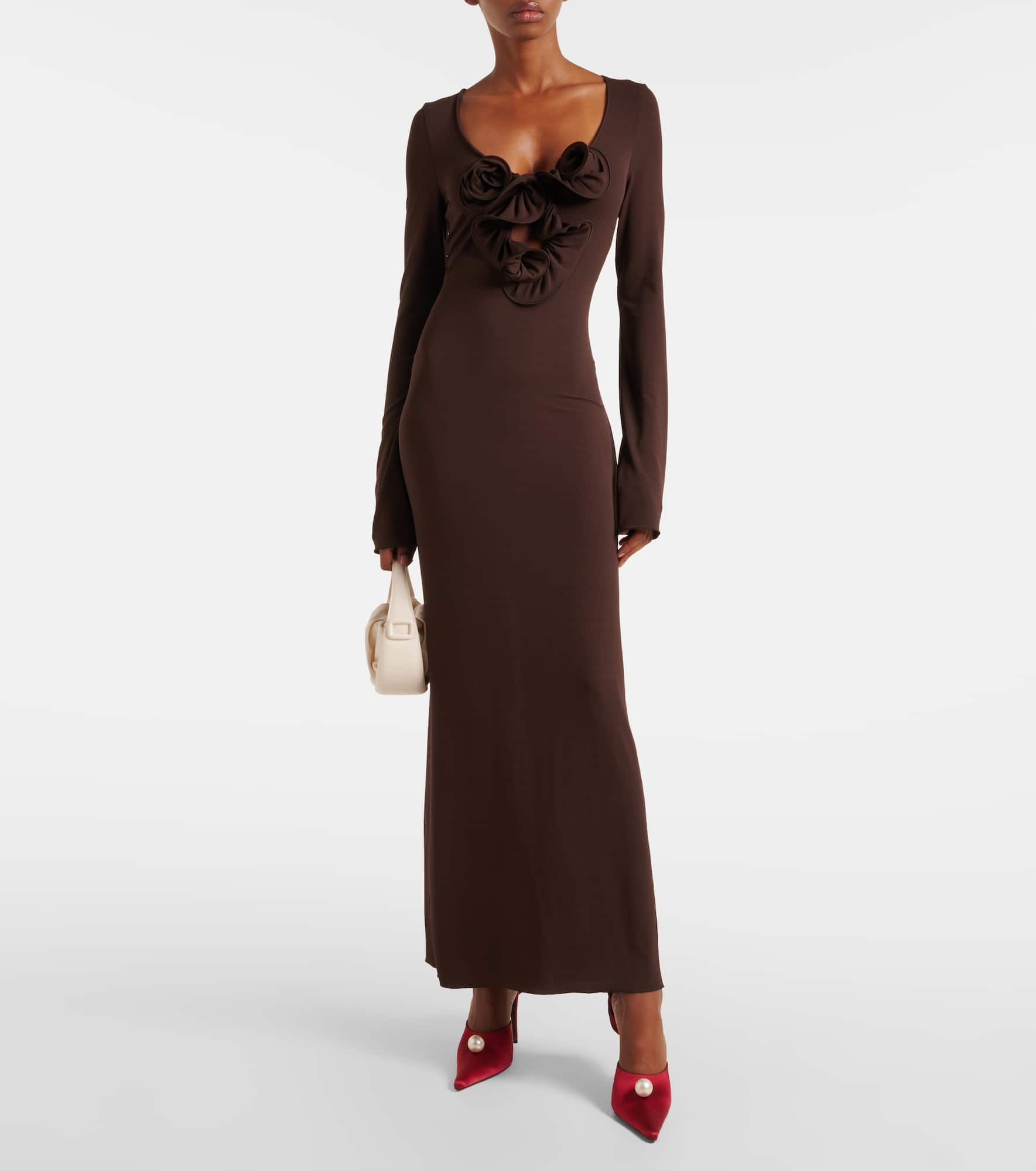 Floral-appliqué jersey maxi dress - 2