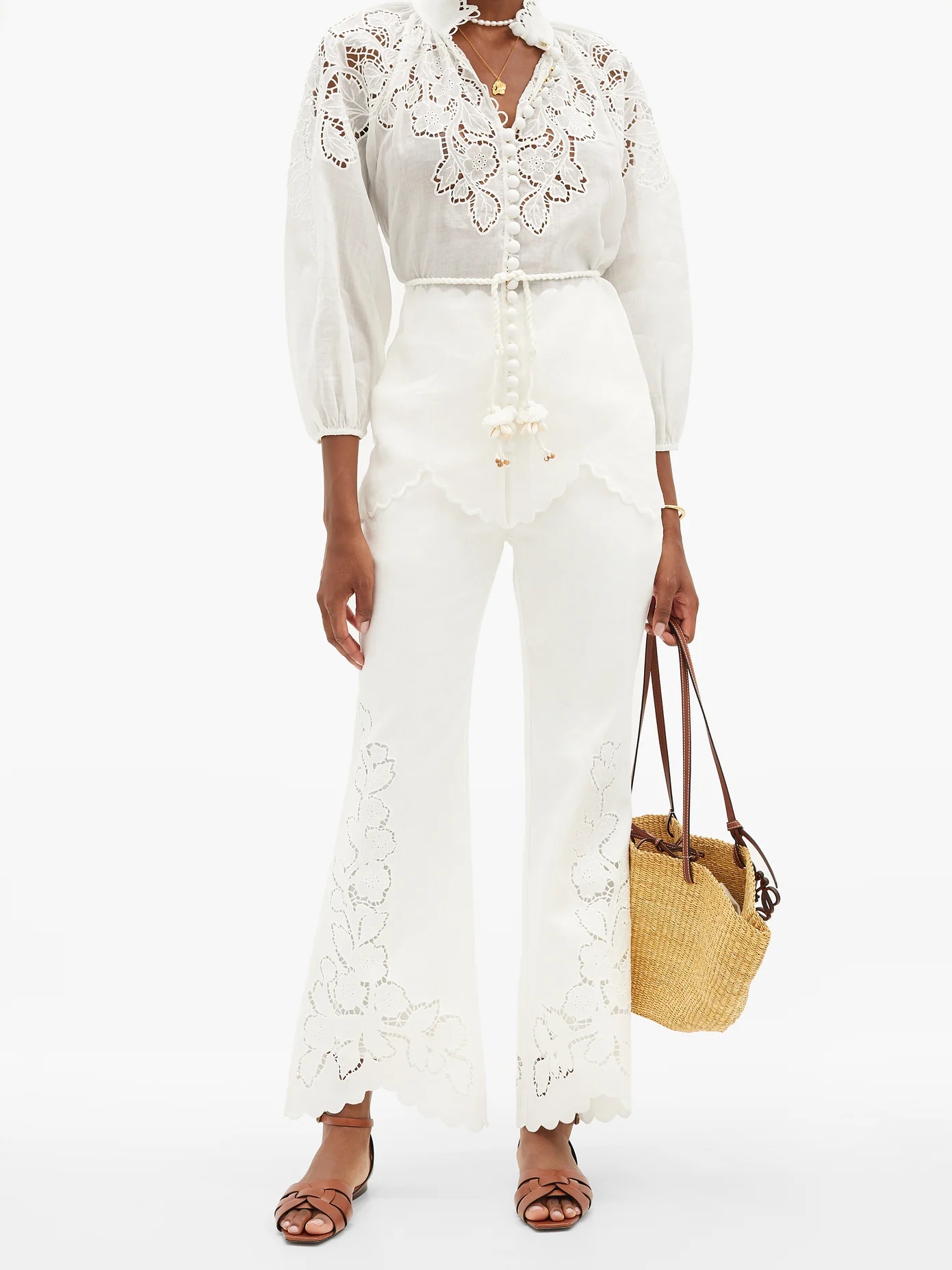 Carnaby guipure lace-panelled linen trousers - 2