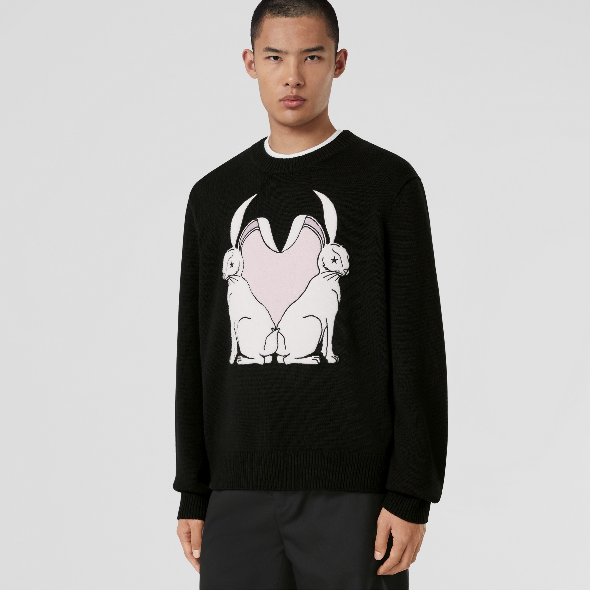 Rabbit Intarsia Wool Oversized Sweater - 5